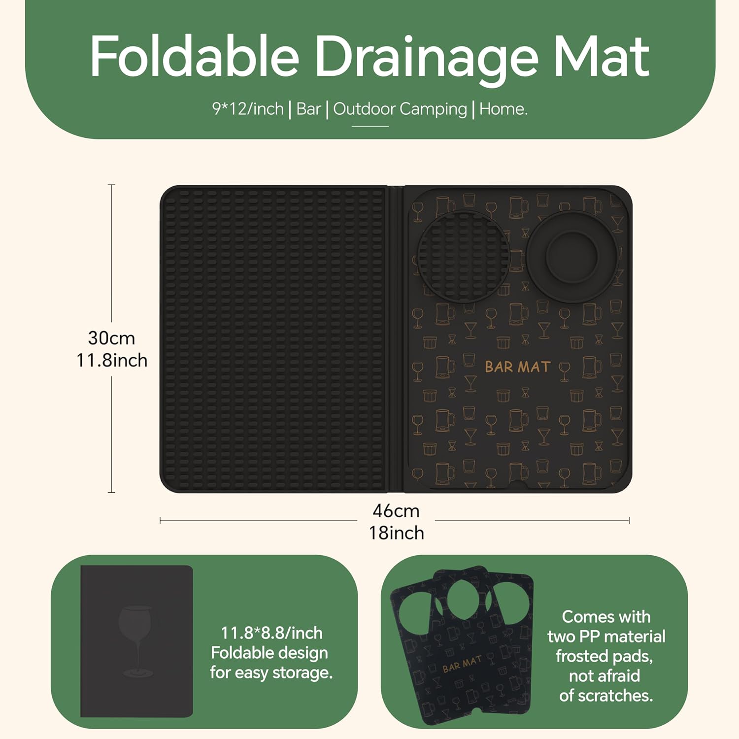 Bar Mat, Bar Accessories, Multifunctional Folding Cocktail Mat with Cu