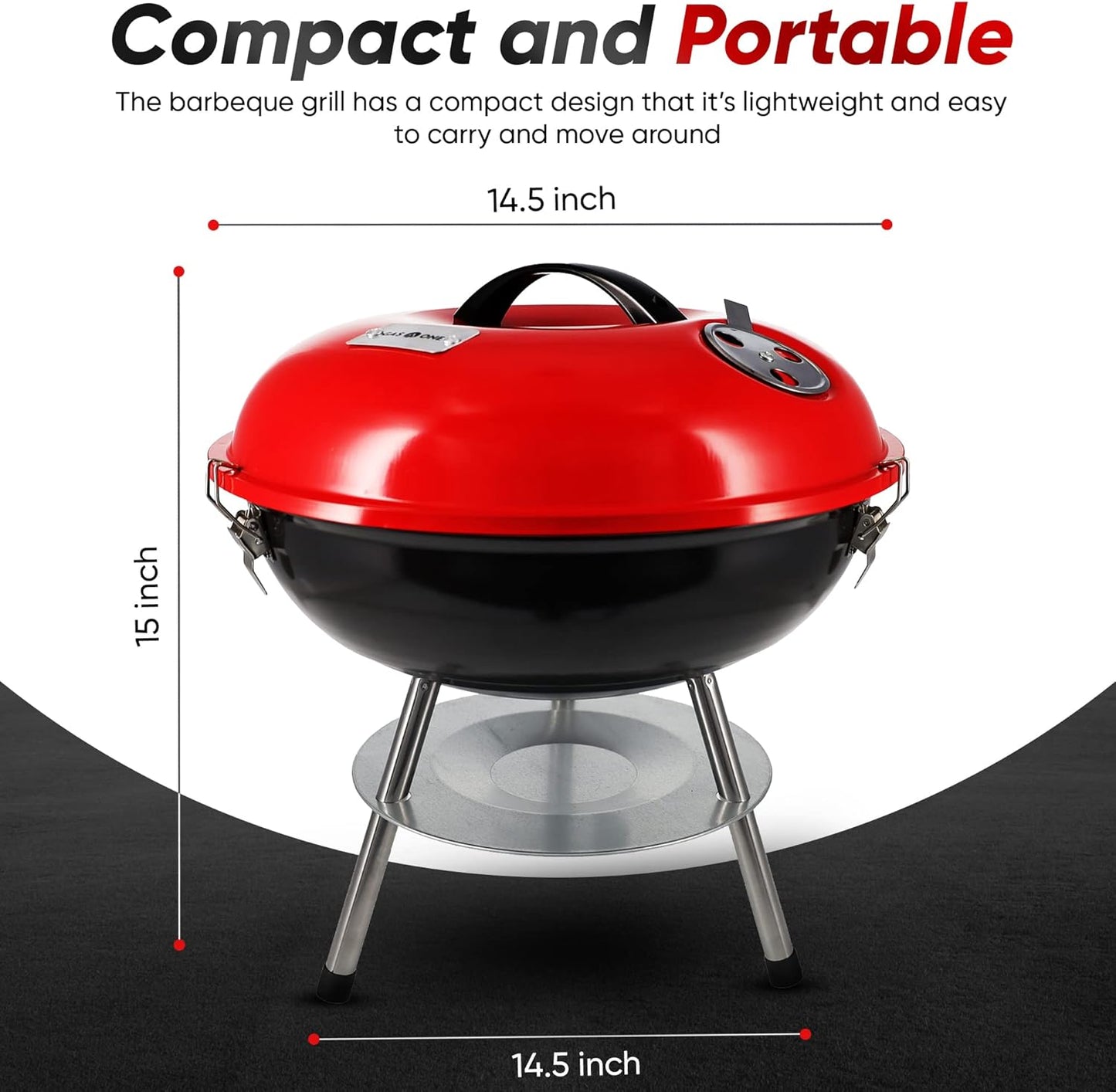 Gas One – 14-inch Portable Barbecue Grill with 3-Point Locking Lid for