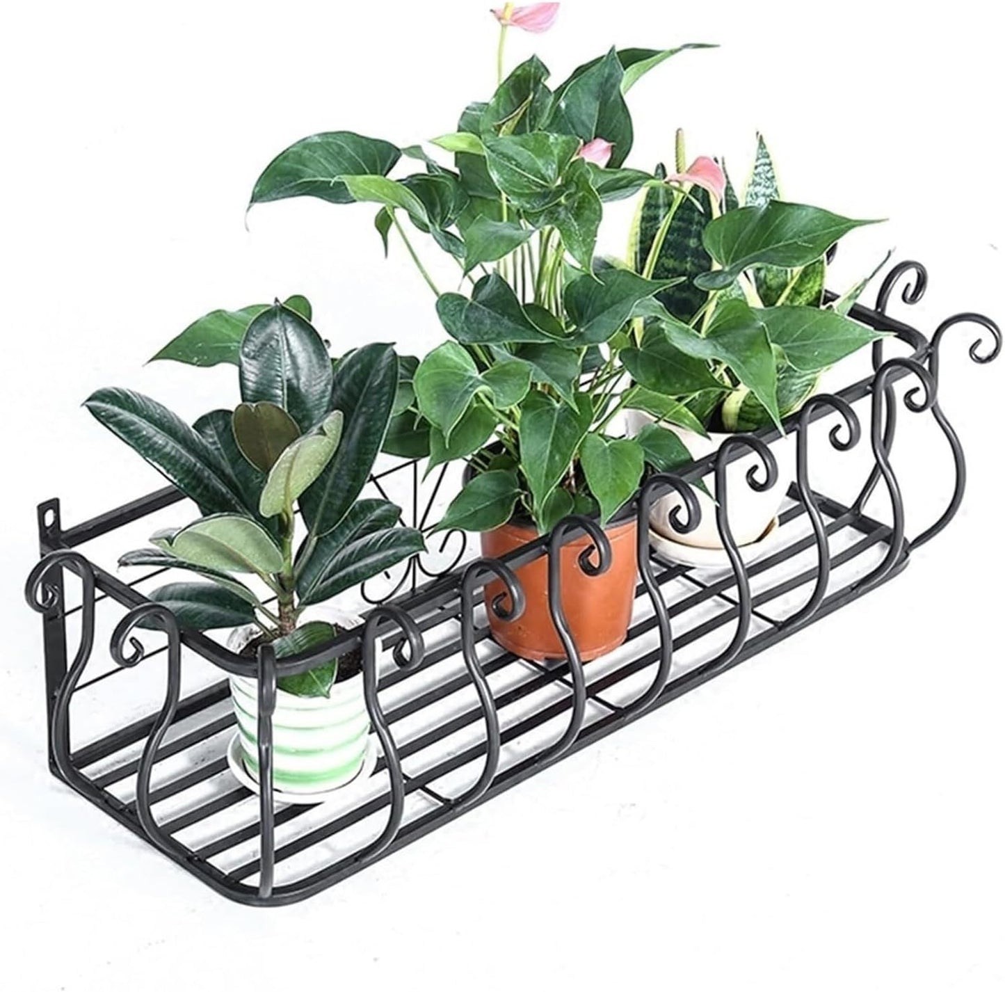 Hanging Railing Planter for Fence, Window Sill & Guardrail – Round/Square with Hook, Durable Potted Plant Stand (Black, 80x28x22cm) for Indoor/Outdoor Use