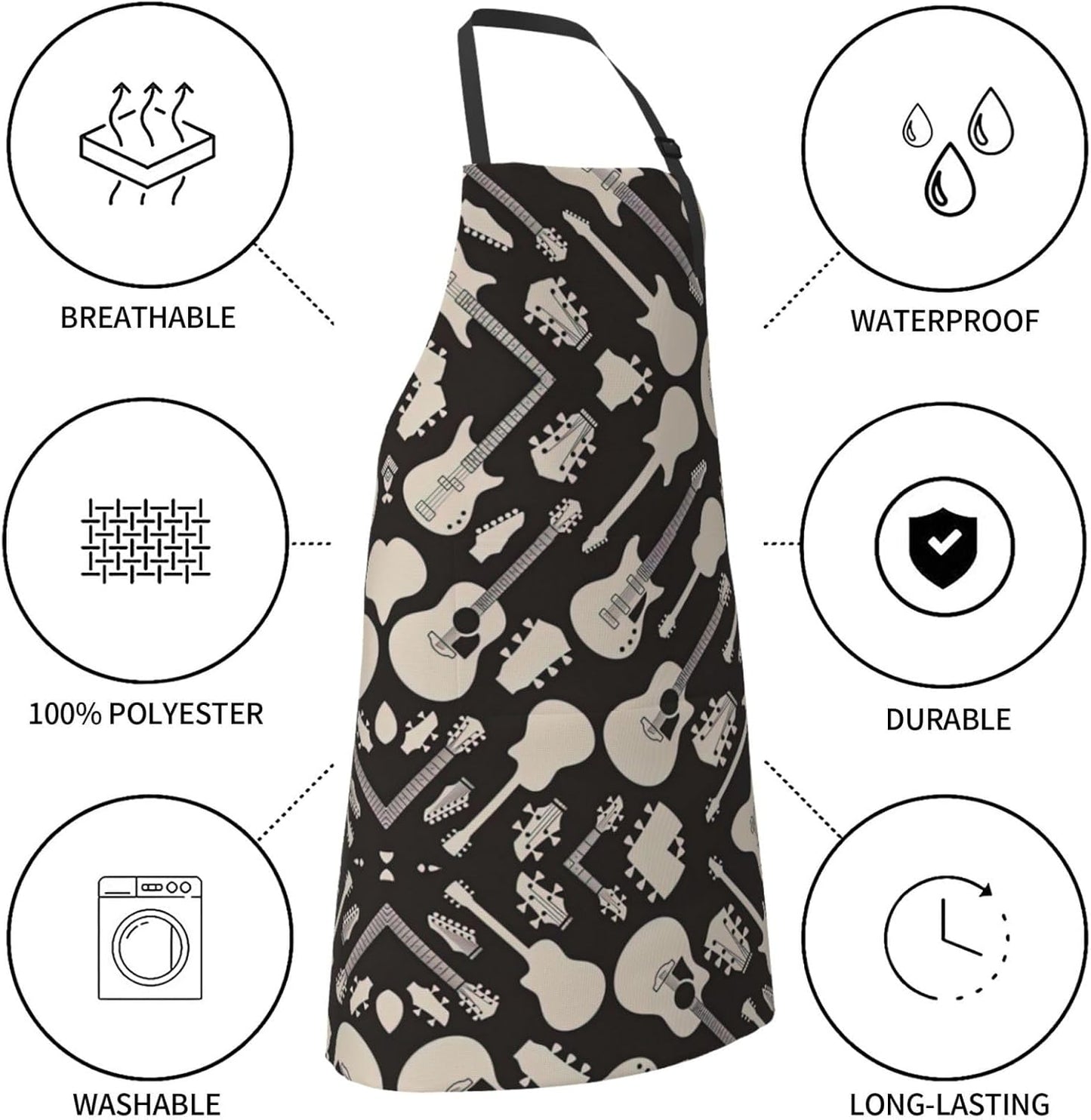 Guitar pattern print Waterproof apron with pocket adjustable cooking apron for adult kitchen bibs to bake