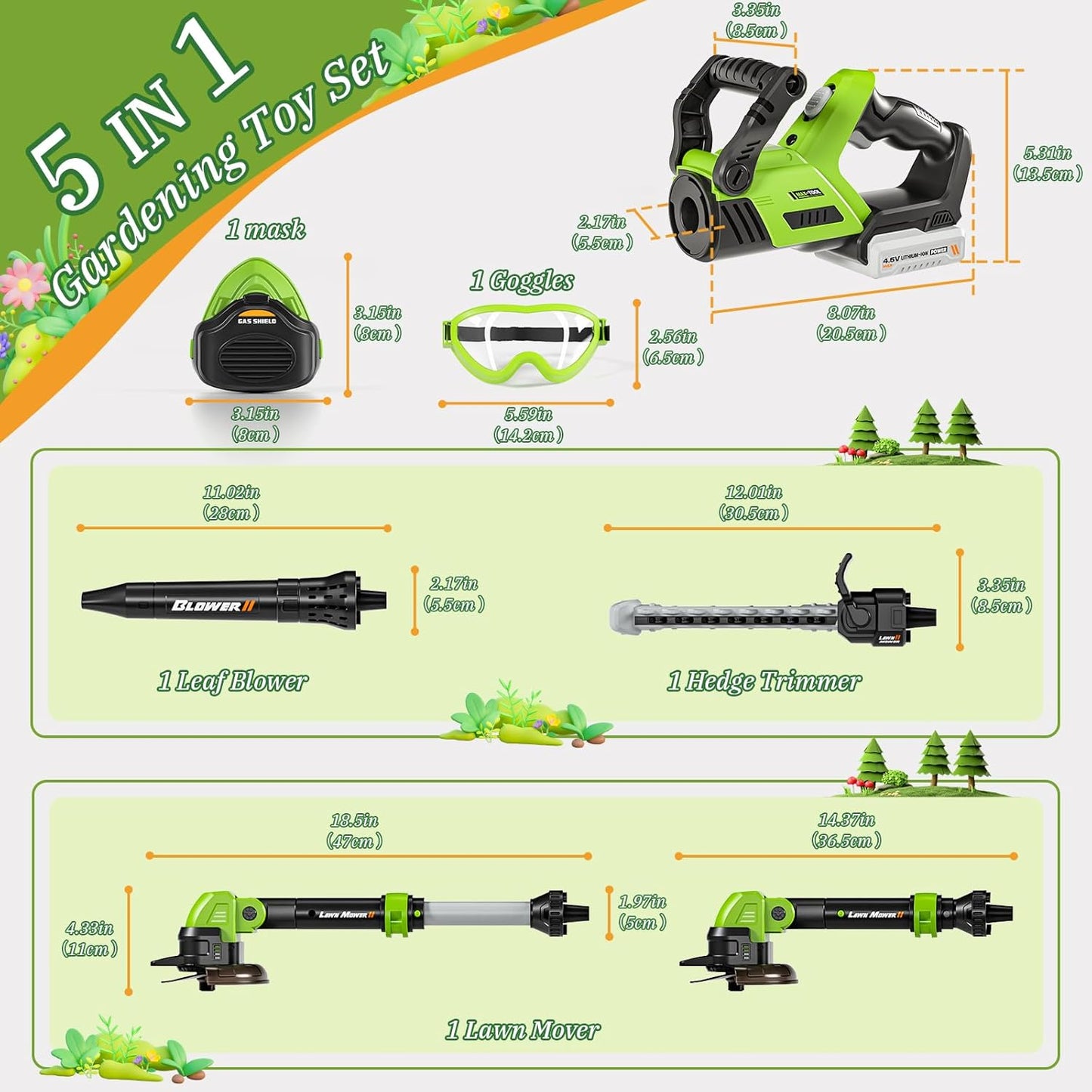 Kids Tool Set, 3-IN-1 Toddler Power Garden Tools with Sounds & Lights,