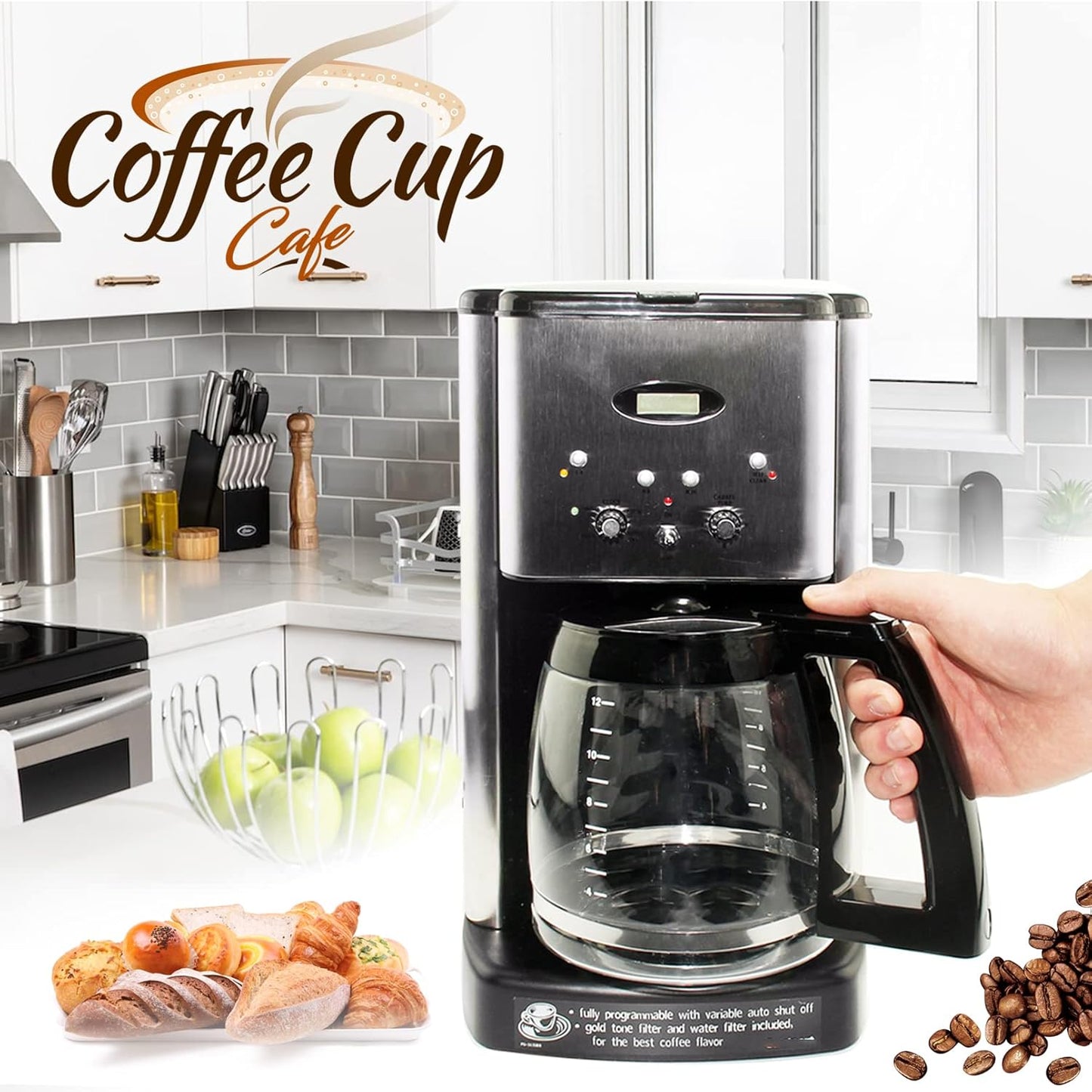 12-Cup Replacement Glass Coffee Carafe for Cuisinart Coffee Maker Models DCC-1200, DCC-1100BK, DCC-2650, CHW-12, CHW-12P1, DGB-550BK, DGB-550BK1, DGB-625BC, DGB-700BC, and SS-12 | Part# DCC-1200PRC
