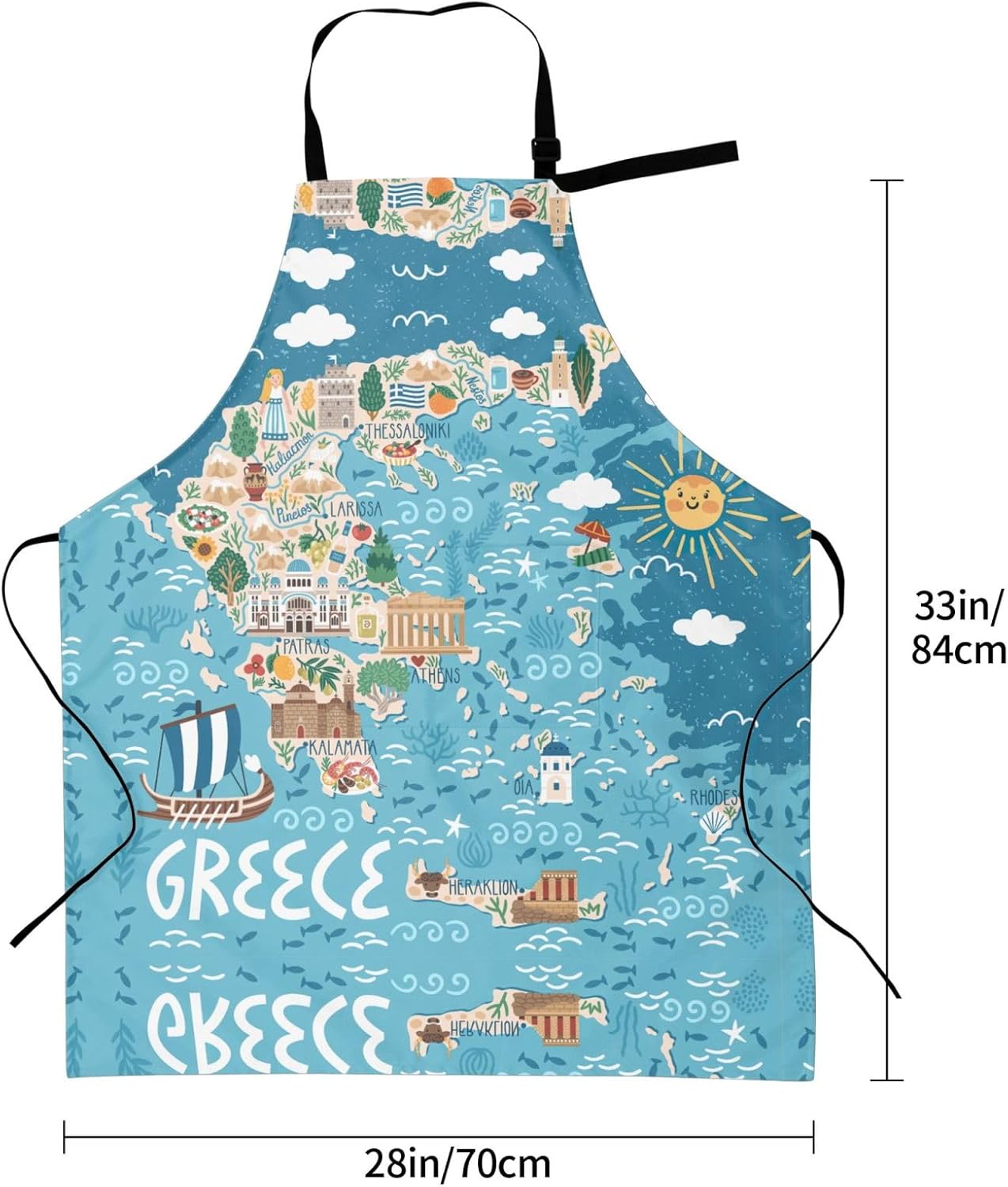 Greece Map print Waterproof apron with pocket adjustable cooking apron for adult kitchen bibs to bake