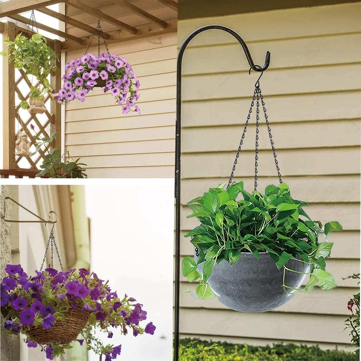 Hanging Basket Chain for Hanging Plants Flower Pot Chains, 2 Sets Black 24 inch 3 Point Hanging Chains Hangers for Bird Feeders, Billboards, Lanterns, Decorative Ornaments