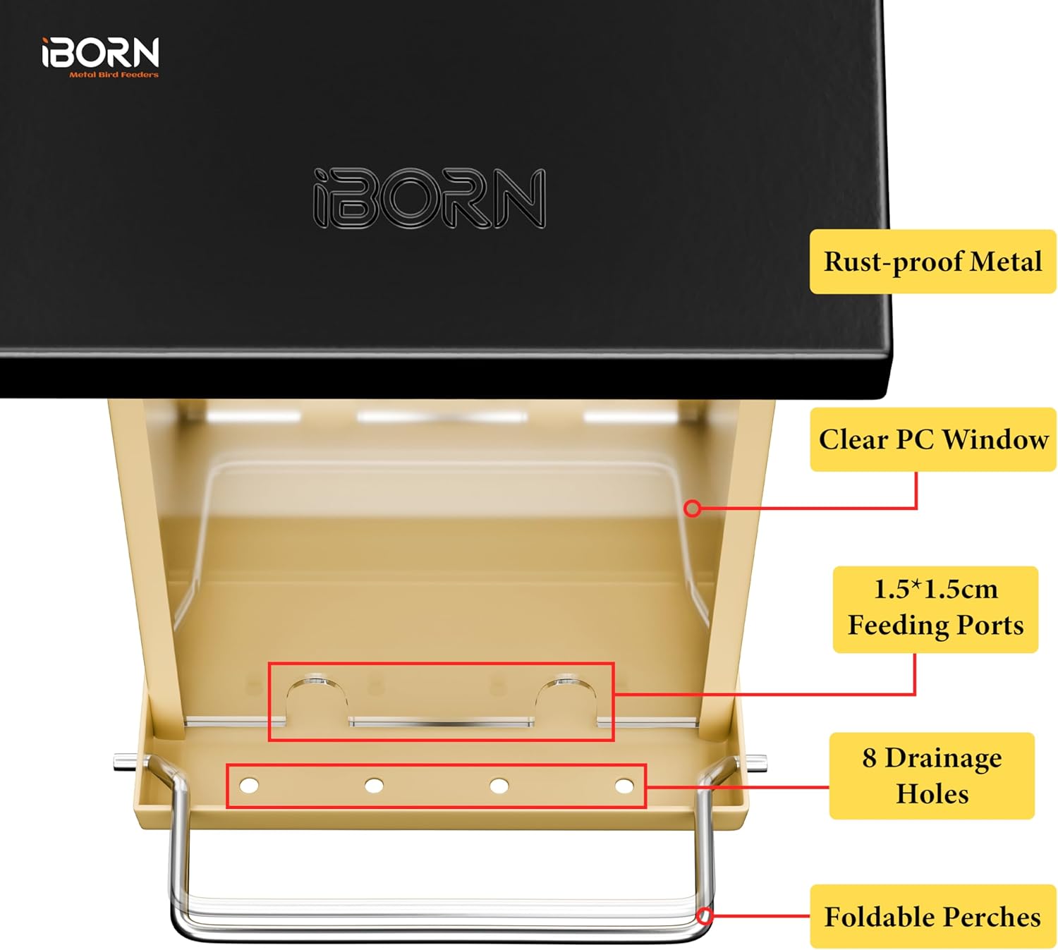 iBorn Bird Feeders for Outdoors,Bird Feeder with Weatherproof Metal Ro