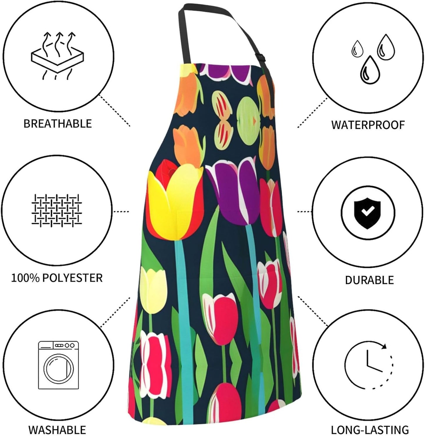 Colorful Tulips Print Laundry apron 28x33 In Waterproof Kitchen Apron 