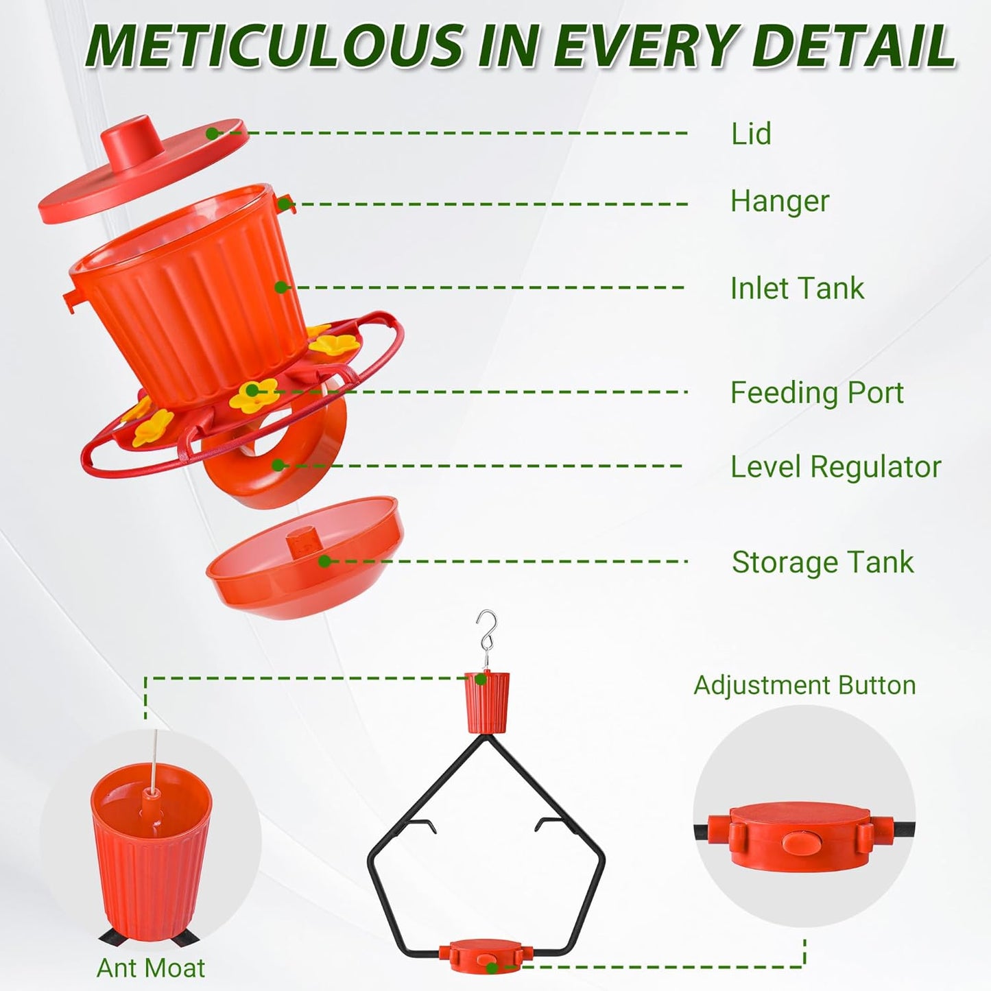 Retractable Hummingbird Feeder – 6 Feeding Ports, Leak-Proof, Ant & Be