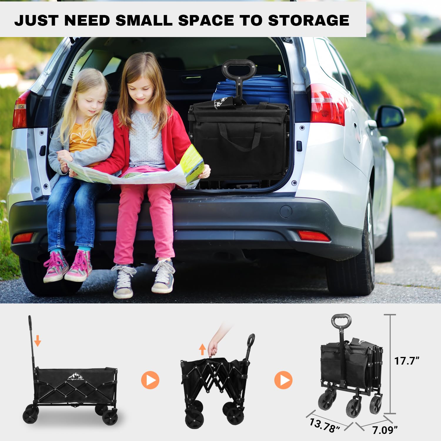 Collapsible Wagon 352LBS Capacity, Foldable Large Wagons Carts, Heavy 