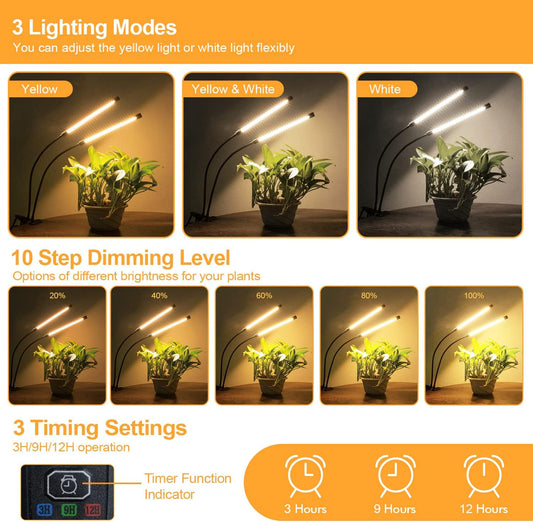 bseah Grow Light Plant Lights for Indoor Plants, Full Spectrum Plant Grow Lamp, 10 Dimmable Levels, Auto ON & Off with 3/9/12H Timer