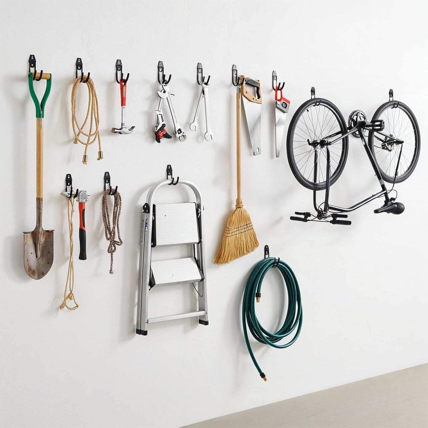 Garage Tool Hooks Wall Mount, 6 Pack Heavy Duty Storage Hooks for Garden Tools, Wall Hook for Garden Hoses, Brooms, Ladders, Garage Storage and Organization Accessories with 24 sets of screws