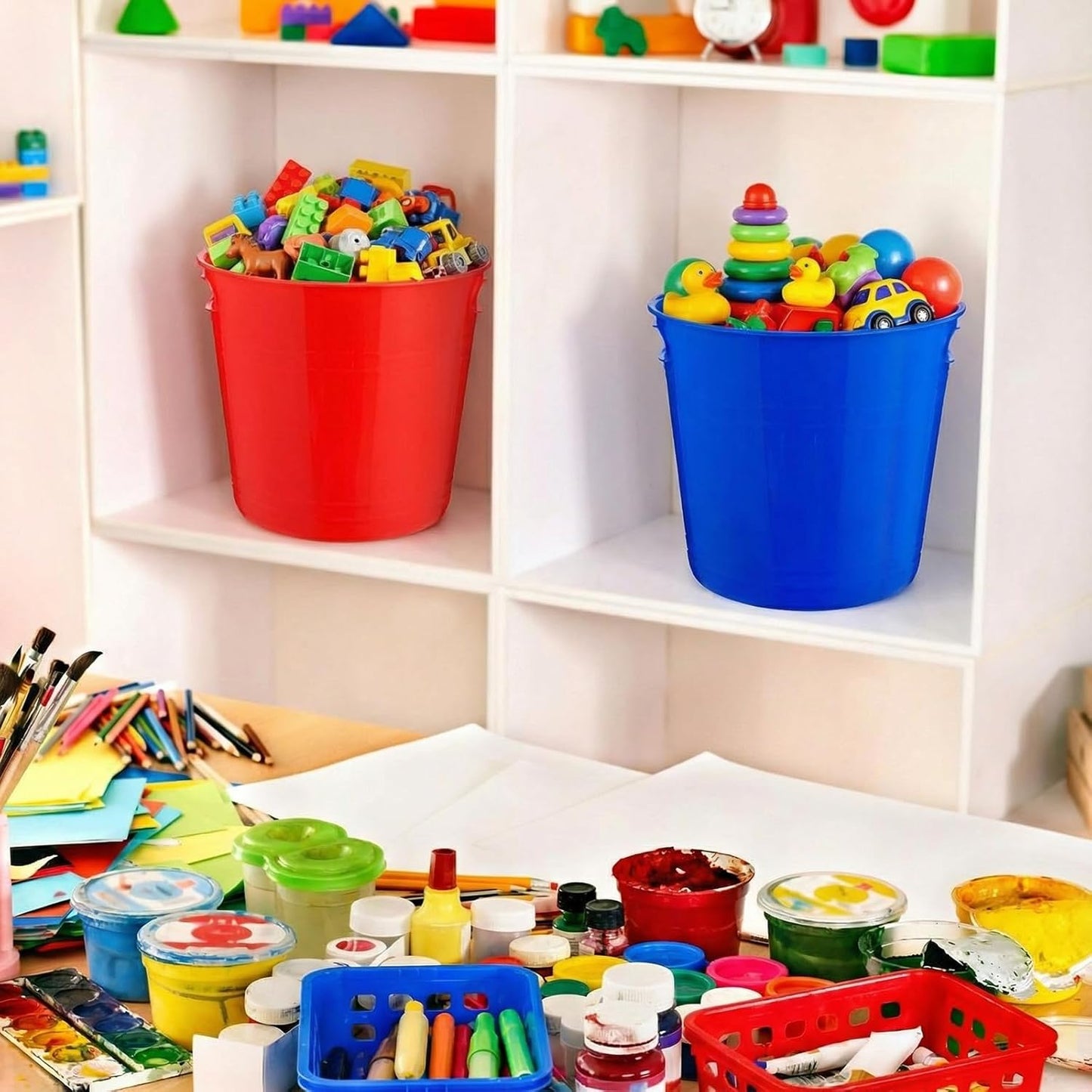 meekoo 12 Pcs Plastic Buckets with Handles Bulk Colorful Ice Buckets 3
