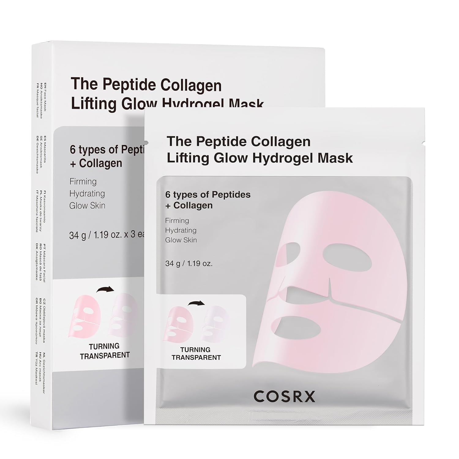 COSRX Pink Peptides Collagen Lifting Glow Hydrogel Face Masks Skincare