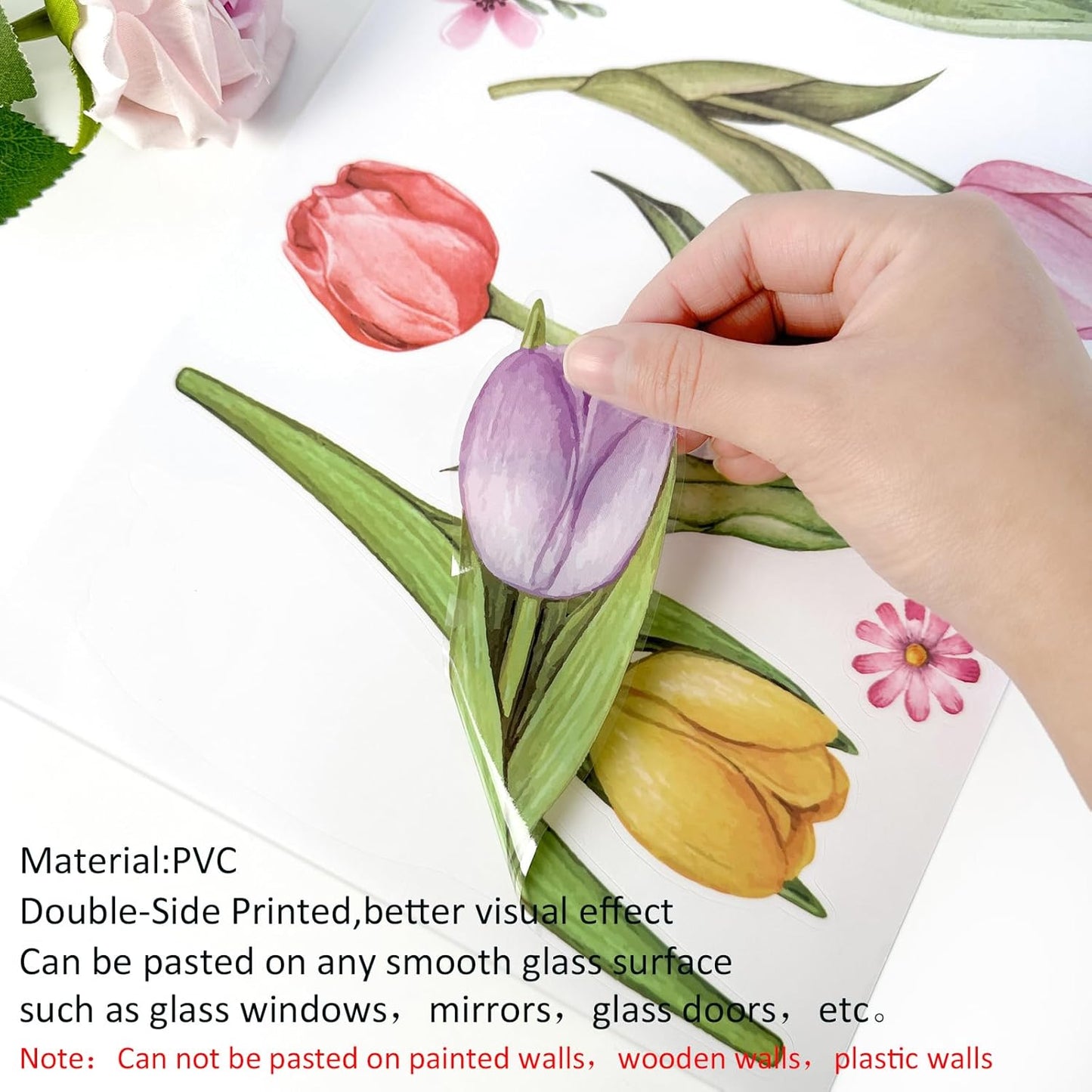 83 PCS Window Clings Spring Flower Window Stickers Decorations for Glass Windows, Easter Tulip Butterfly Flower Window Decals