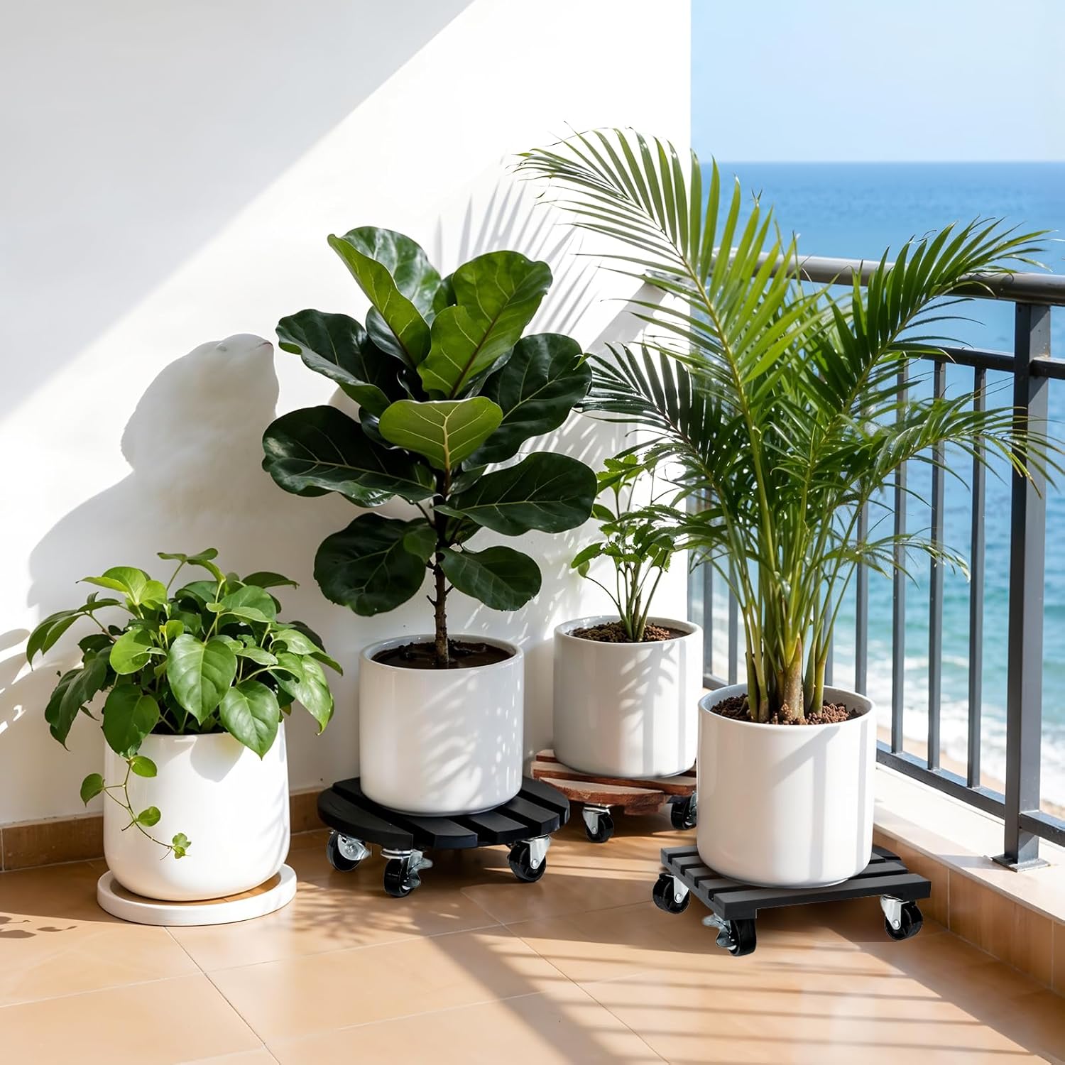 2 Pack Plant Stand with Wheels, Plant Caddies with 360° Lockable Smoot