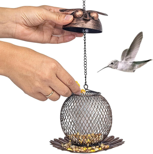 Outdoor Bird Feeder,Cute Metal Vintage Squirrel Proof | Decorative Owl Window Bird Feeder,for Finch Bluebird Sparrow Birding Feeding Yard Deck Porch