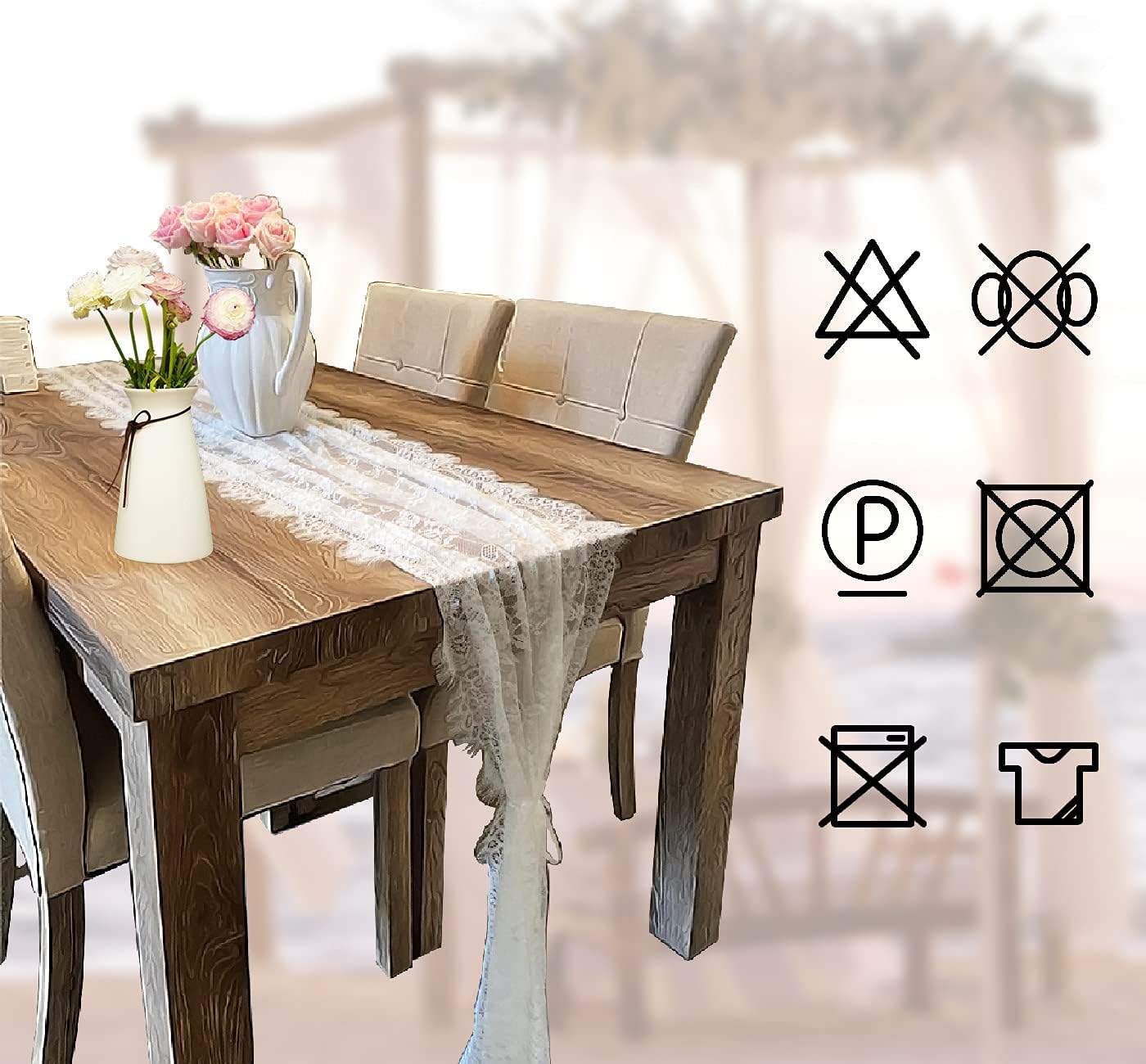 3 Pcs White Lace Table Runner 14 x 120 Inch Embroidered Boho Table Runner for Wedding Party Bridal Shower Decorations Vintage Rustic Table Runners