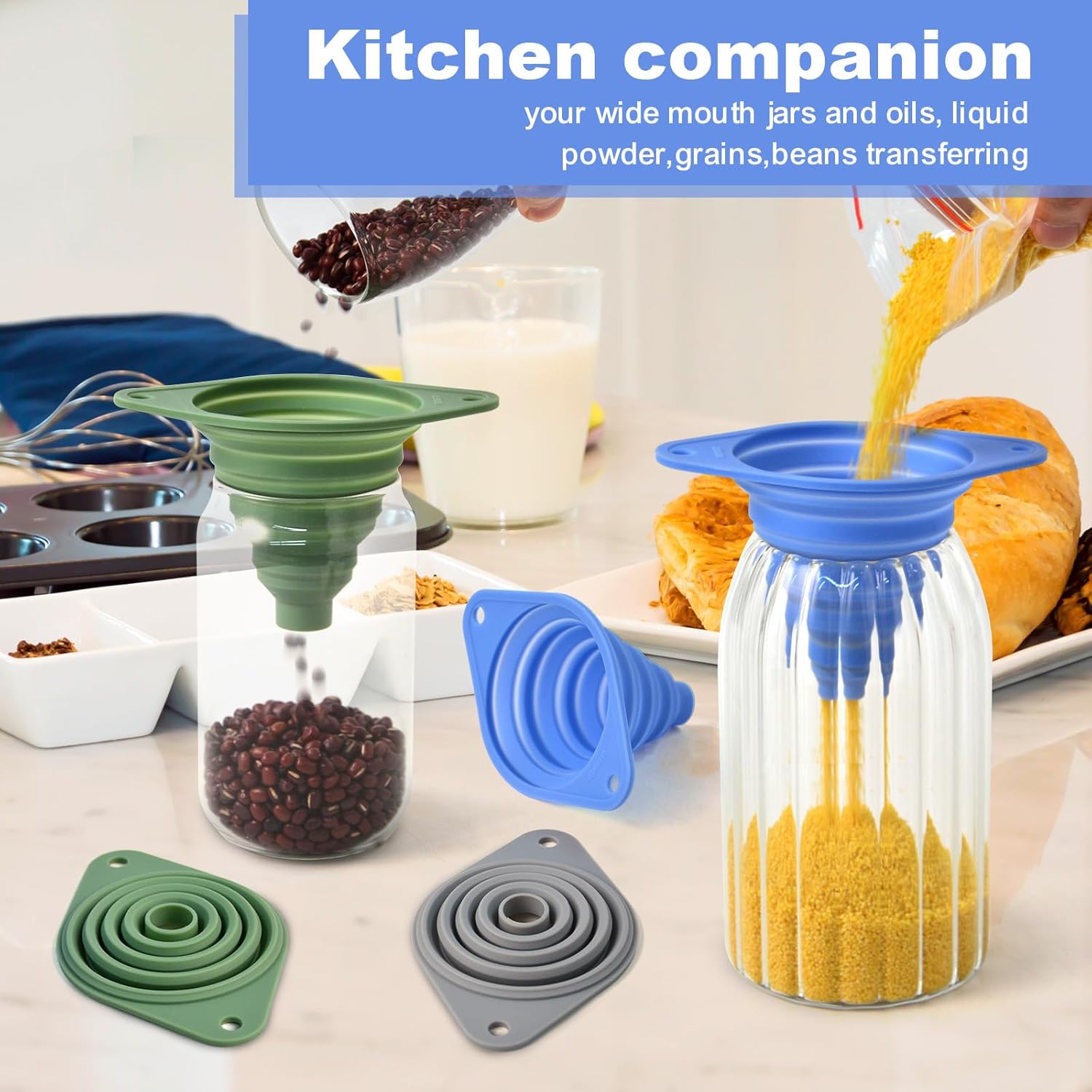 Kitchen Funnel Set 3 Pack,Funnels for Kitchen Use Filling Bottles,Sili