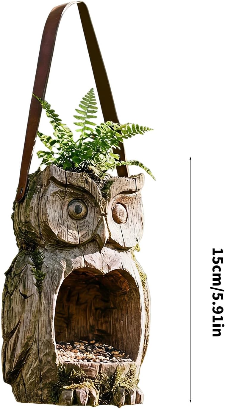 Creative Resin Owl Bird Feeder Hand Painted Outdoor Hanging Decor for Garden, Easy Refill & Weather, Unique Gift
