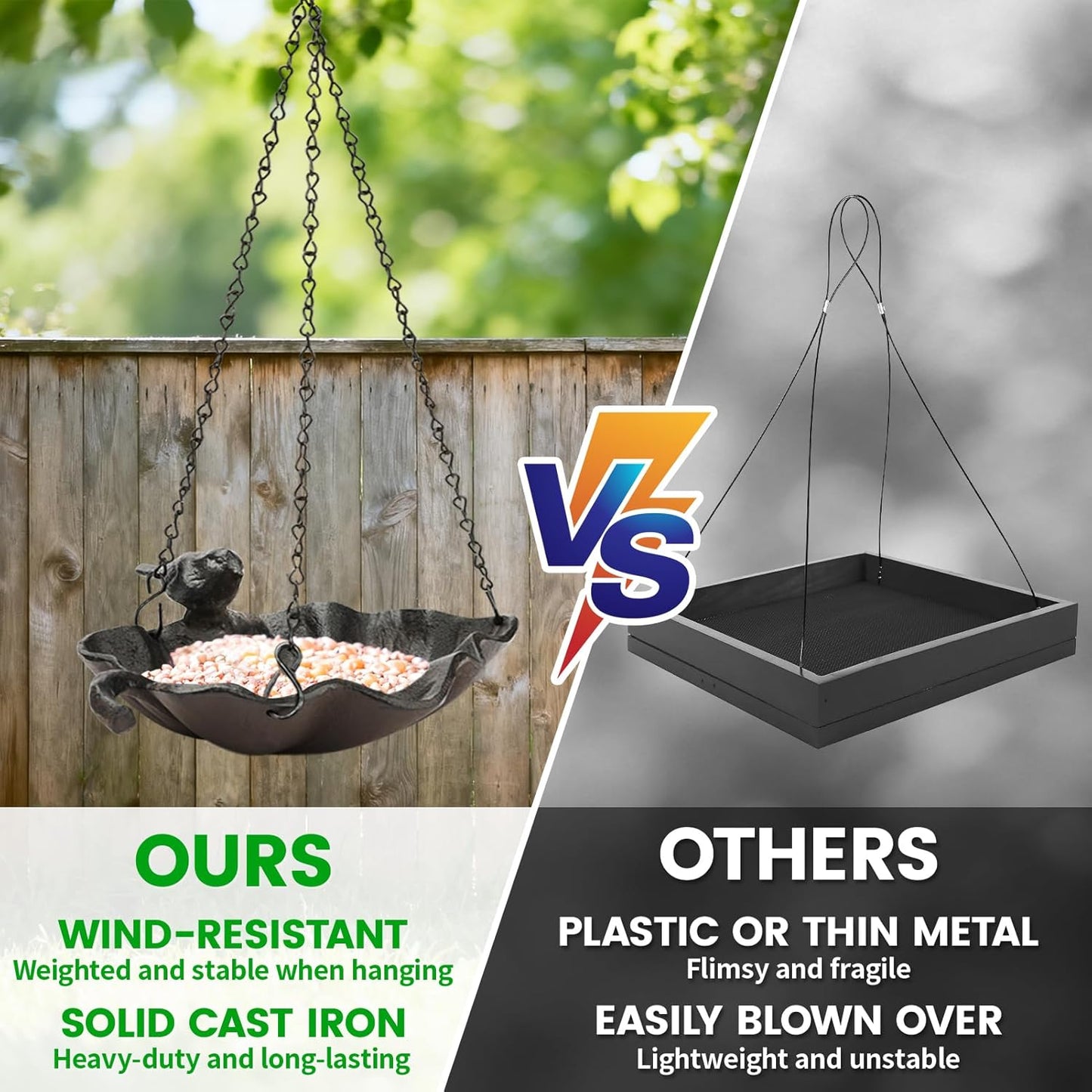 Cast Iron Platform Bird Feeders for Outdoors, 11 inch Large Hanging Bird Feeder Tray Seed Catcher
