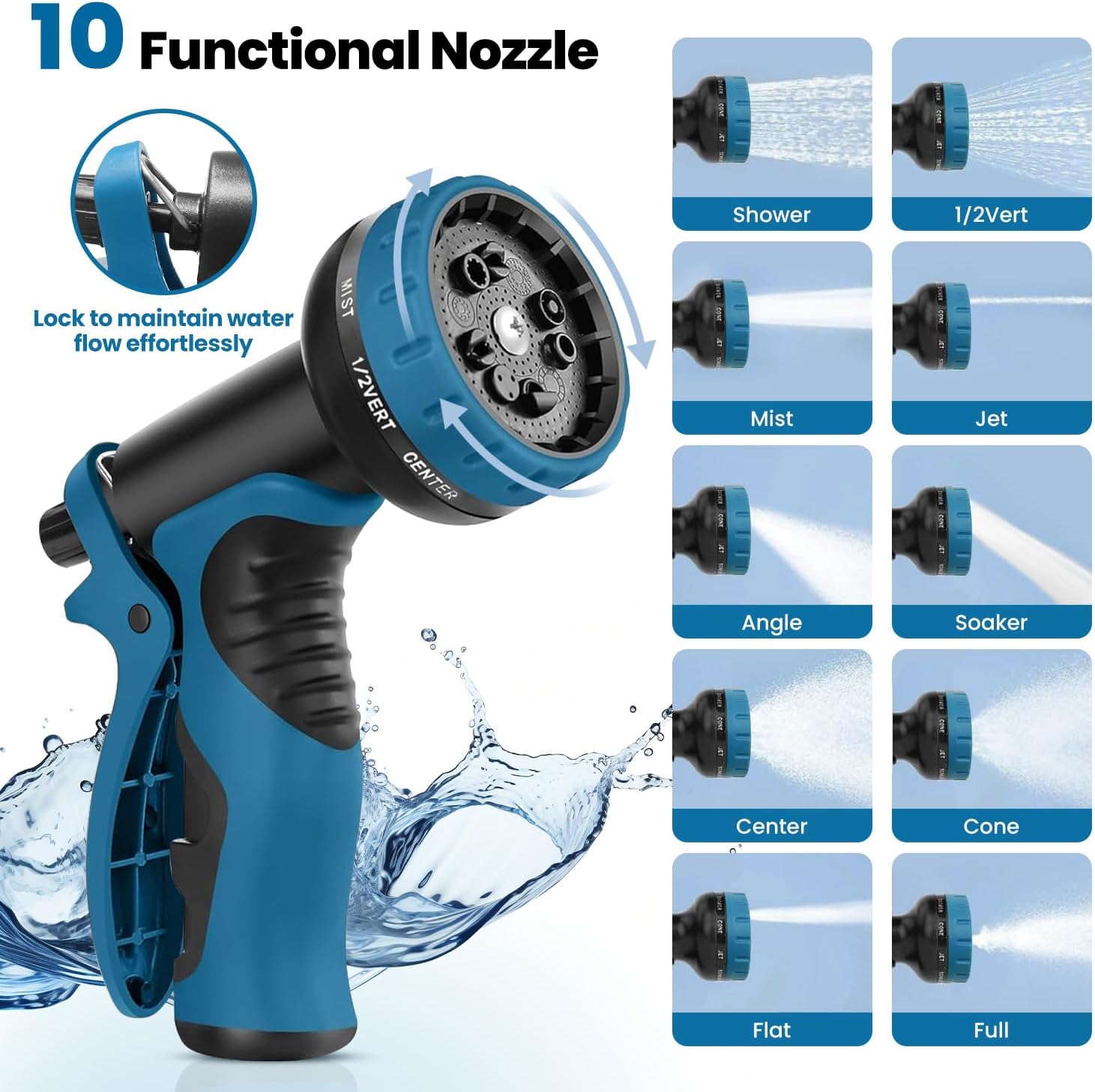 Garden Hose 100FT, Water Hose with 10 Function Nozzle, Garden Hose Met
