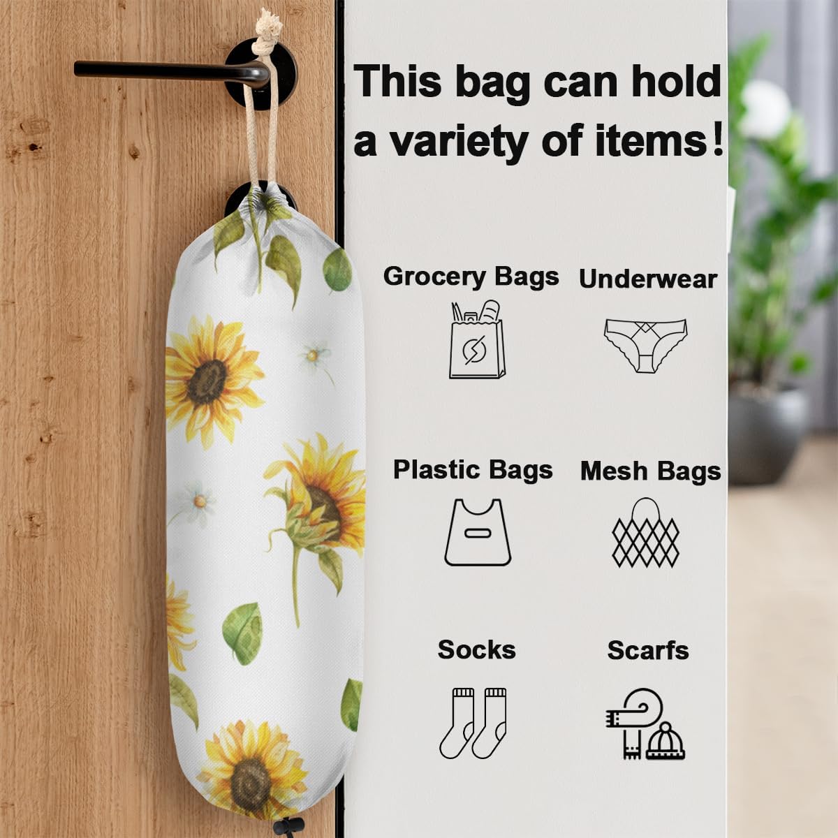 1 Pcs Sunflower Garden Charm Plastic Bag Holder, Waterproof Reusable W