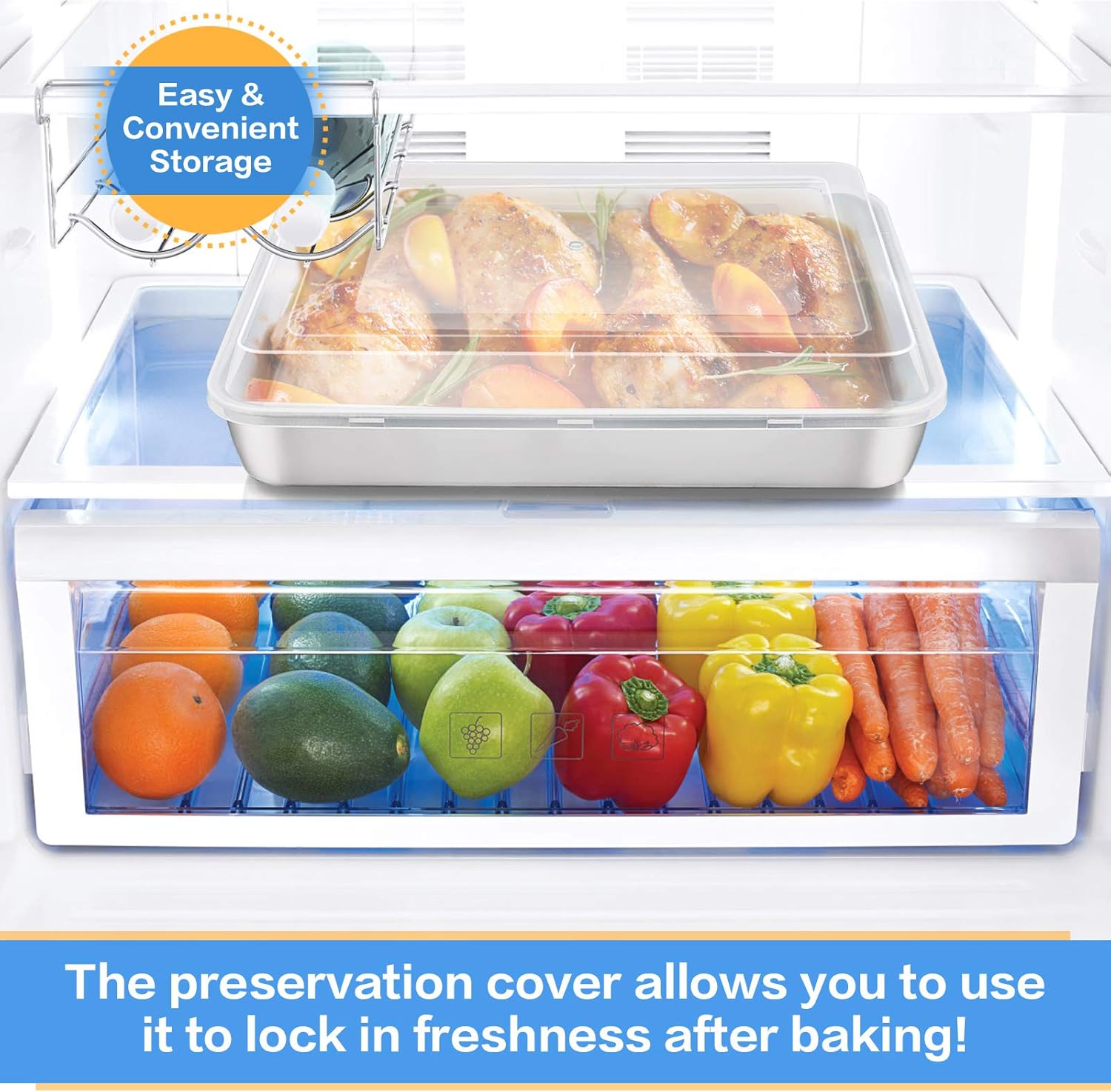 E-far Stainless Steel Baking Pan with Lid, 12⅓ x 9¾ x 2 Inch Rectangle