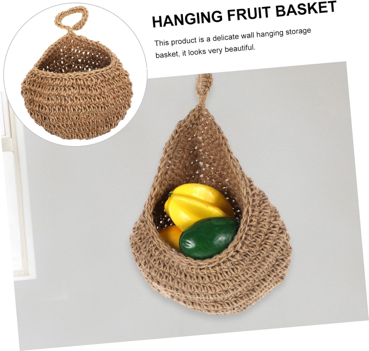BESTOYARD Jute Hanging Basket for Wall Storage Teardrop Woven Planter 