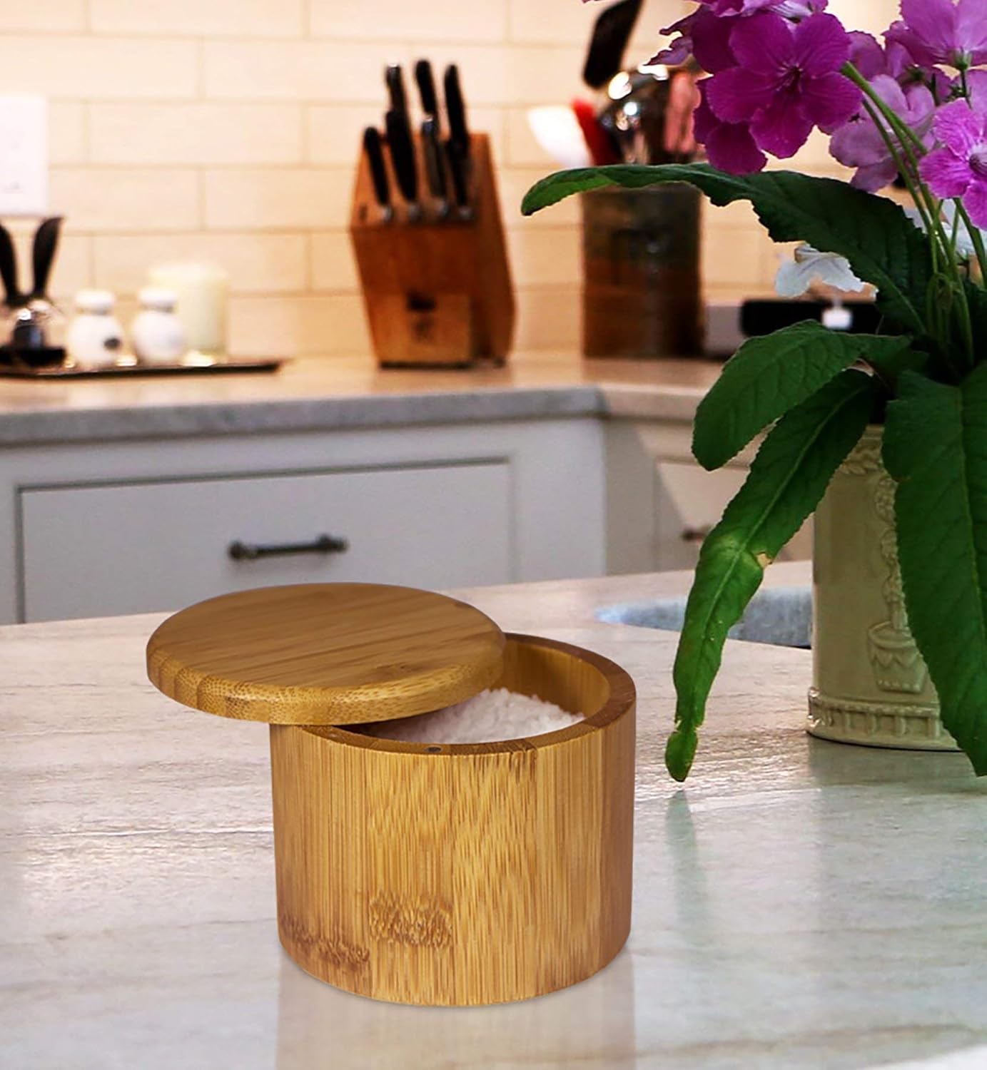 Totally Bamboo Salt Cellar with Swivel Lid – Bamboo Spice Box Storage Container for Kitchen Countertop with Magnetic Closure – Ideal for Sea Salt, Spices and Herbs