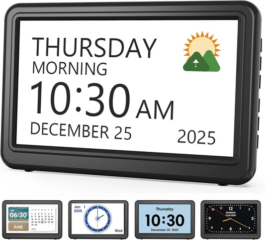 Clock with Day and Date for Elderly, 7" Large Display Digital Calendar