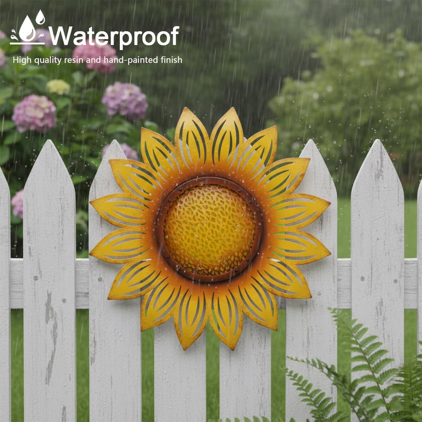 JJALIGHTS Metal Sunflower Decor Outdoor Wall Art -23 Inch Larger Size Metal Flower Wall Decor for Patio Garden Fence Home Bedroom Living Room Kitchen Bathroom, Thoughtful Gift, Housewarming Gift