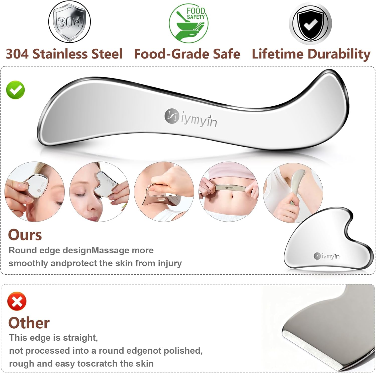 5-in-1 Stainless Steel Muscle & Fascia Scraper Tool Set, For Body Skin
