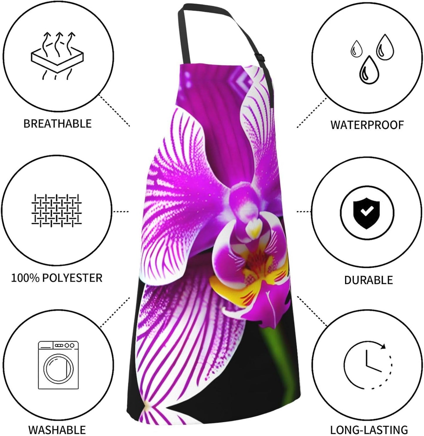 Orchid Flower print Waterproof chef's apron with pocket apron for kitchen cooking baking barbecue and gardening