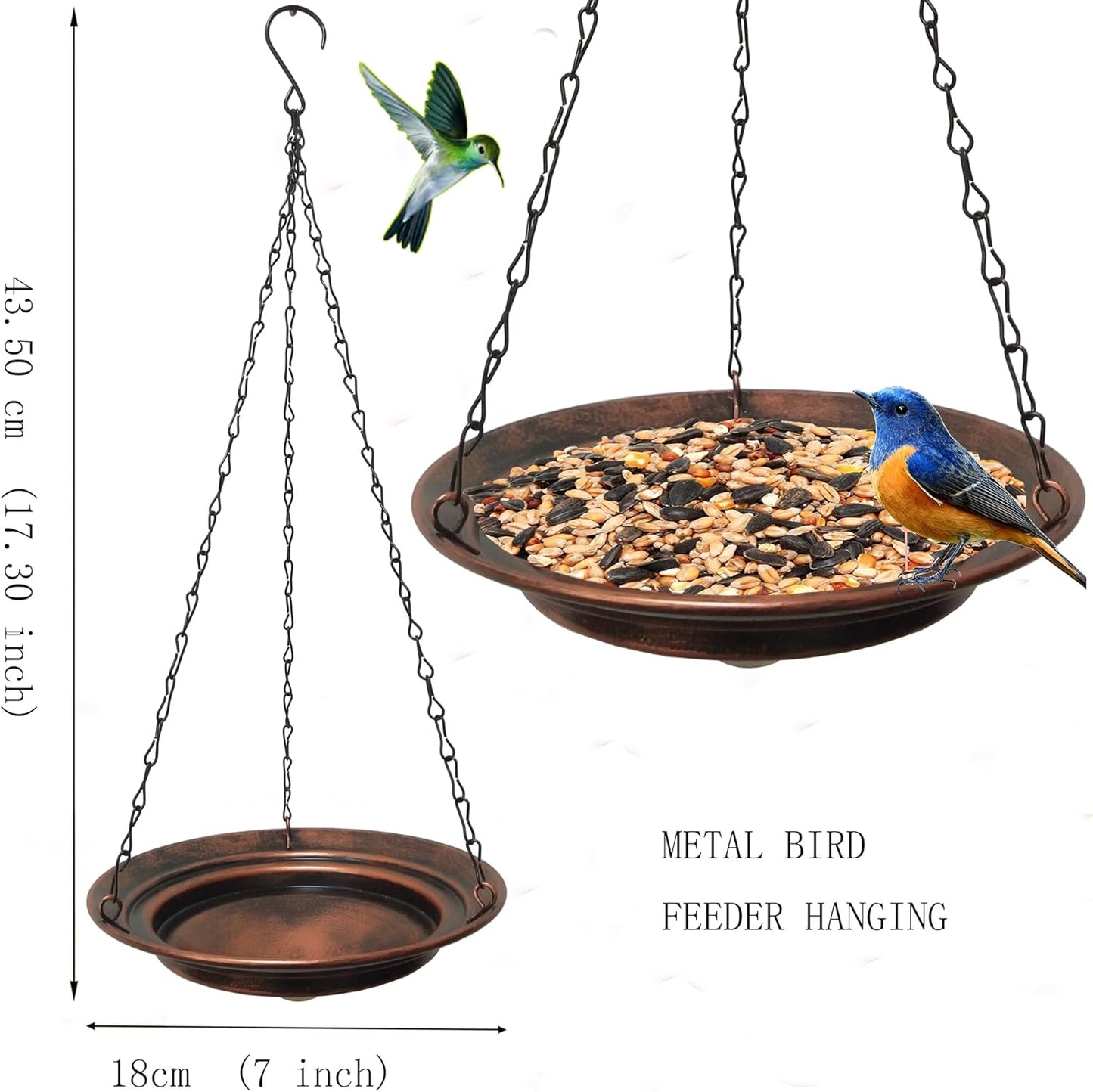 2PCS metal birdfeeder hanging for outside, bird seed platform for garden patio backyard decorative, flower bird feeder ornament
