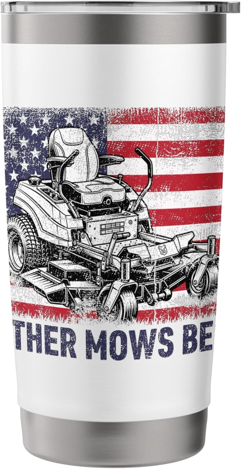 Father Mows Best American Flag Lawn Mower Dad Stainless Steel Insulated Tumbler