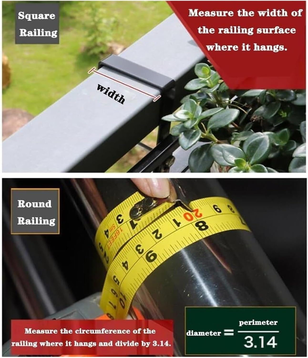 Hanging Railing Planter for Fence & Window Sill | Round/Square Potted 