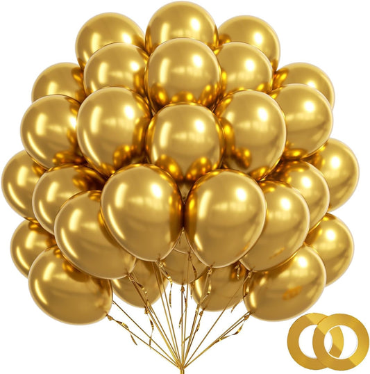 100pcs Metallic Gold Balloons 12 inch, Chrome Gold Balloons with Gold 