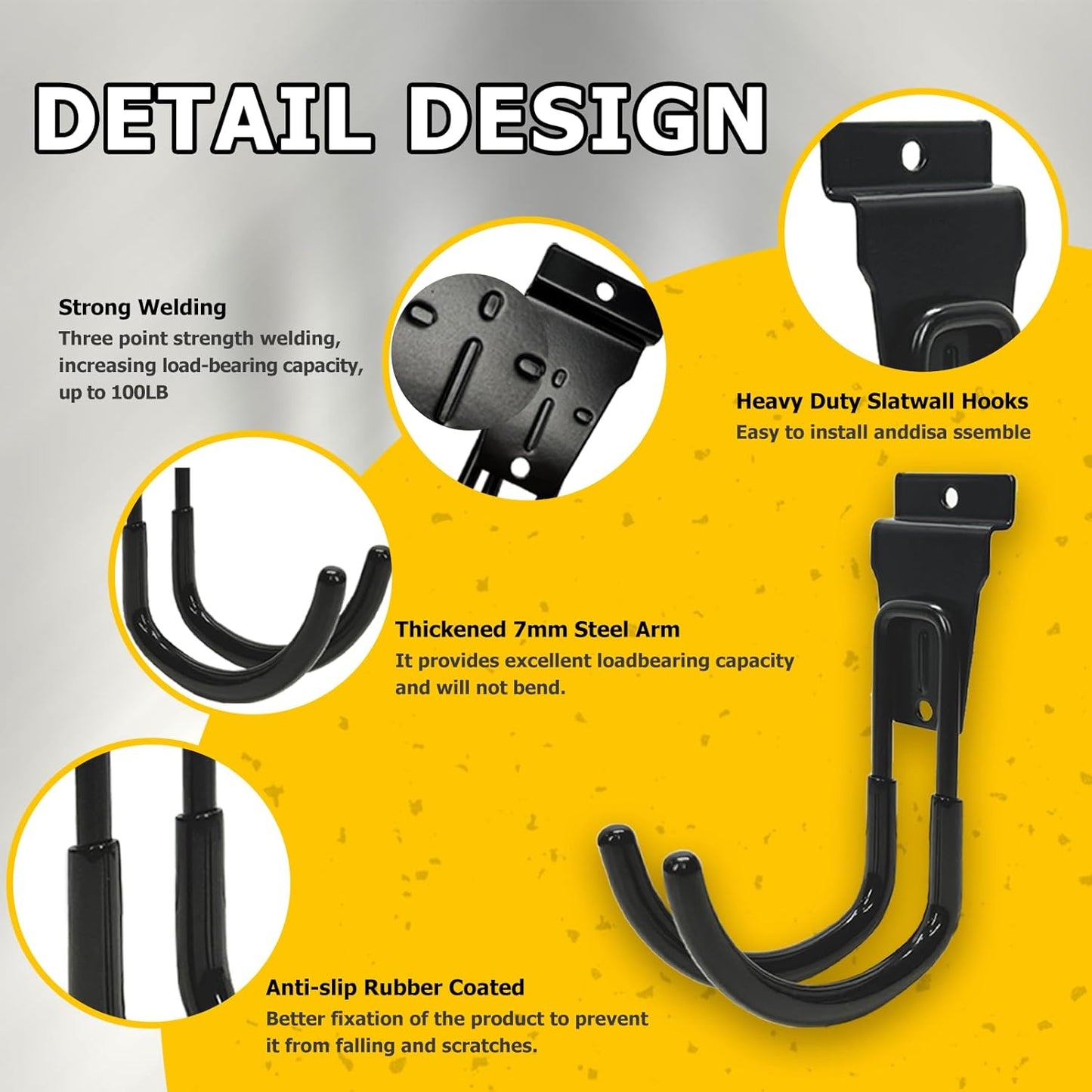 Slatwall Accessories, 22 Pack Heavy Duty Steel Slatwall Hooks, Multi-Size Slat Wall Hanging Hooks for Ladders, Bikes, Garage and Garden Tools (ProSlat & Slatwall Panel Compatible)