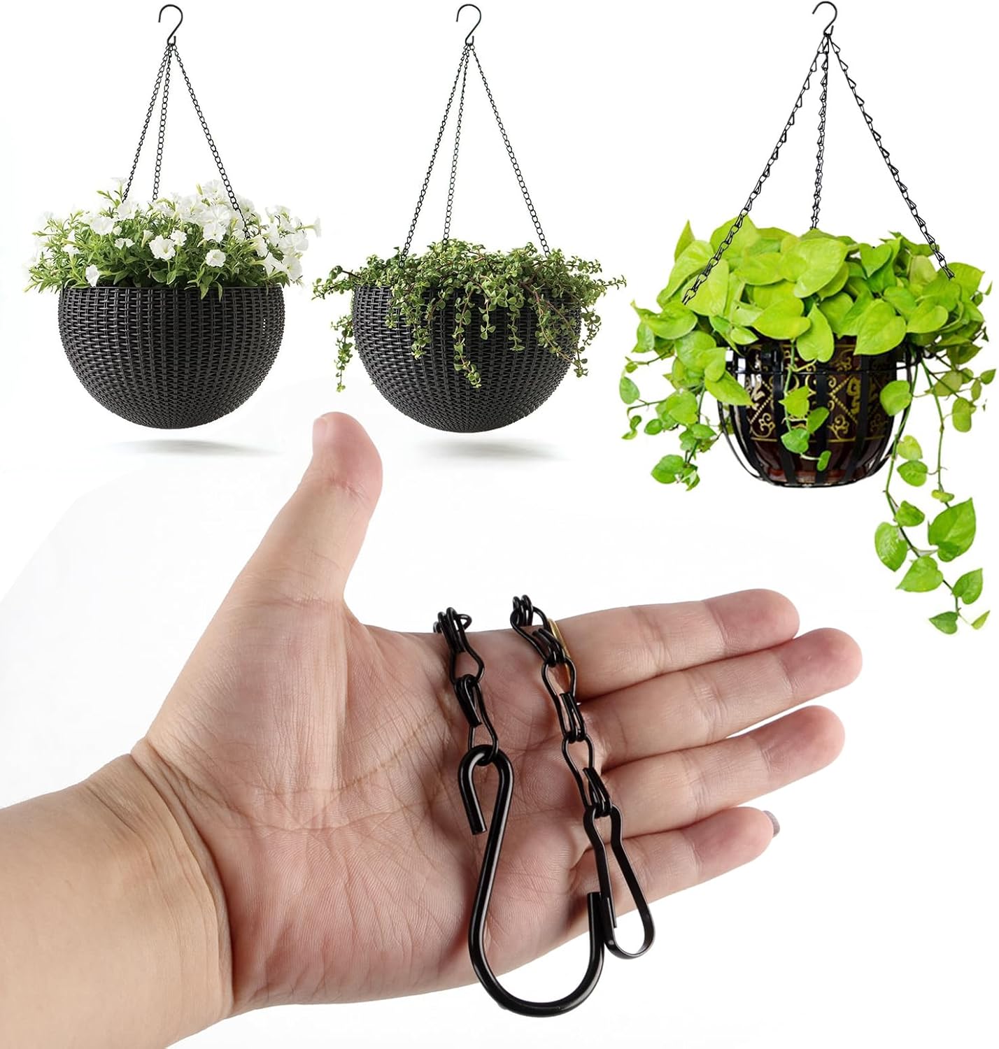 Yenmoz Metal Ant Moat Hooks, Feeder Hanging Chains and Brushes Kits for Hummingbird Feeders Nectar Safety Protection - 5 Sets Black