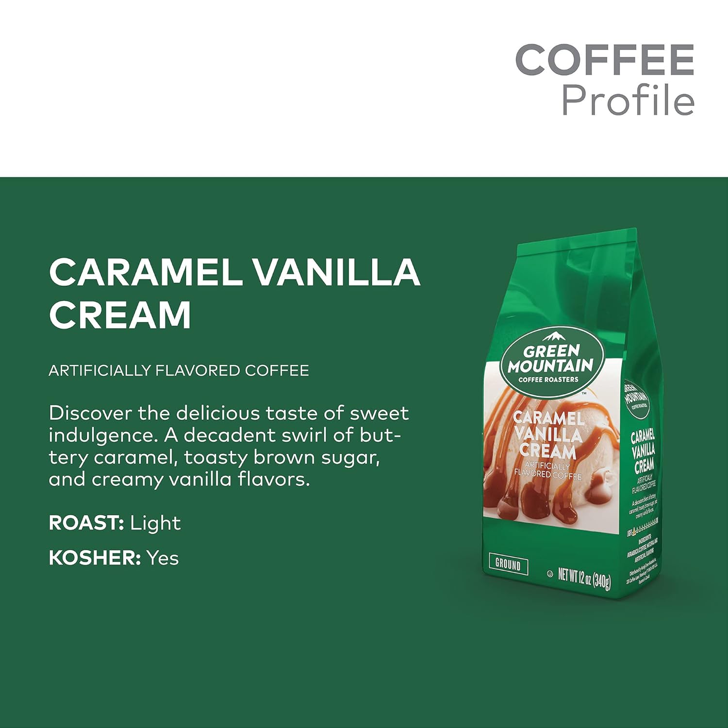 Green Mountain Coffee Roasters, Caramel Vanilla Cream, Ground Flavored
