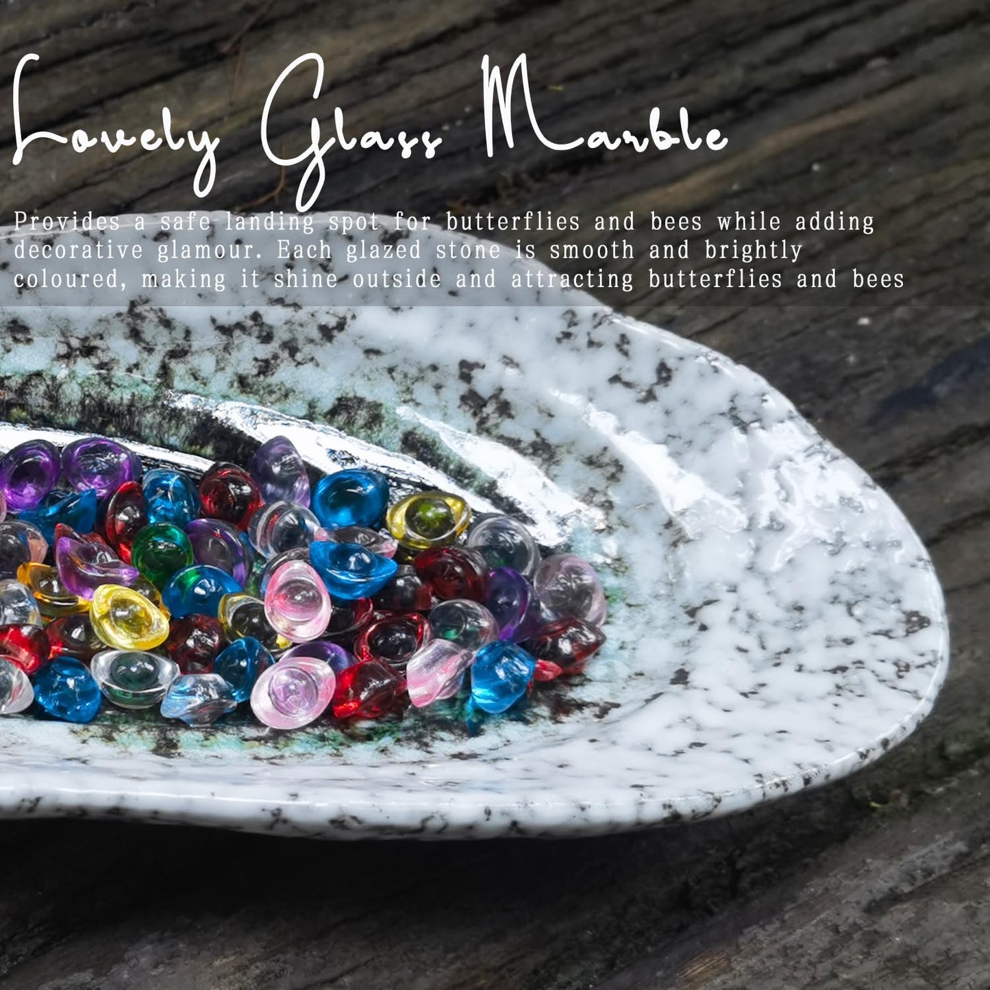 Butterfly Feeder - Outdoor Ceramic Butterfly Puddler and Bee Watering Station with Colored Glass Bead - Garden Decor for Feeding Butterflies and Bees
