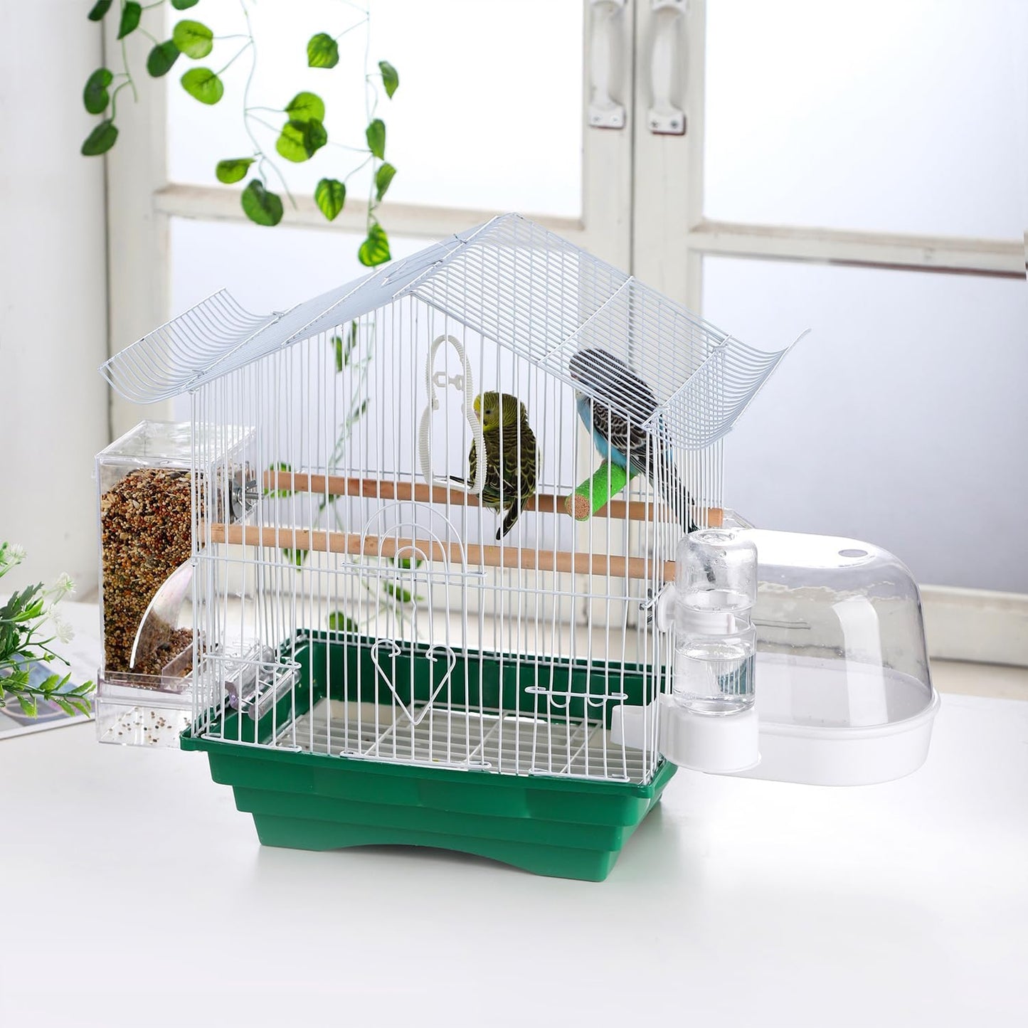 IBWell Set of 3 Automatic Bird Feeders and Waterers for Cage, No Mess Seed and Parrot Water Dispenser, Perch for Cages