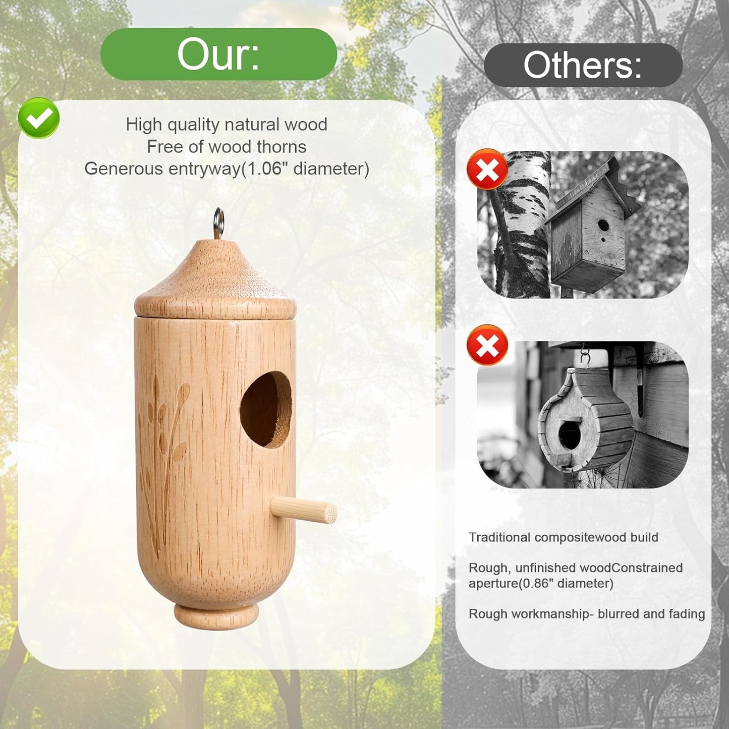 6Pcs Wooden Hummingbird House, 6 Inch Hummingbird Houses for Outside H