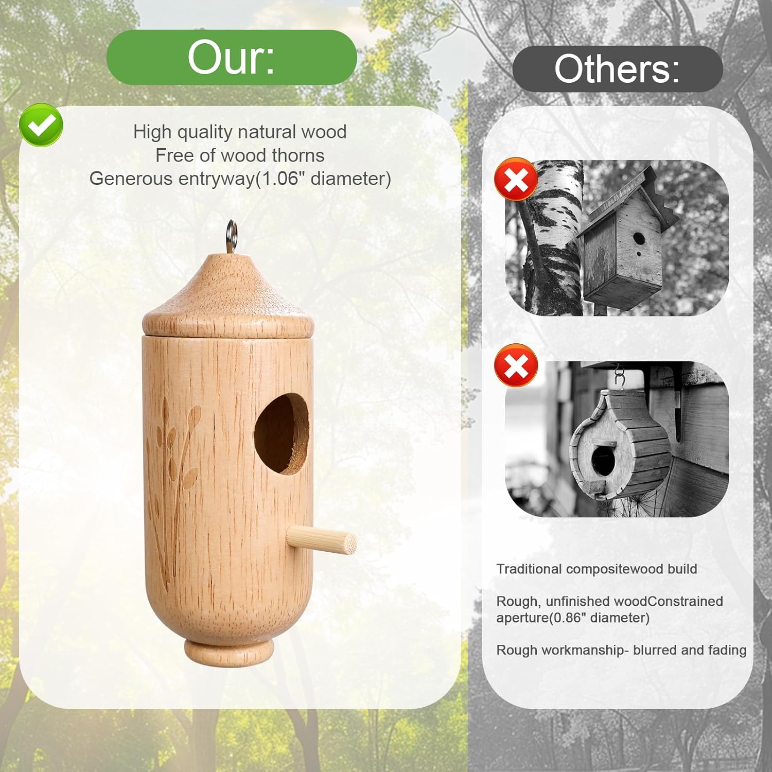 6Pcs Wooden Hummingbird House, 6 Inch Hummingbird Houses for Outside H