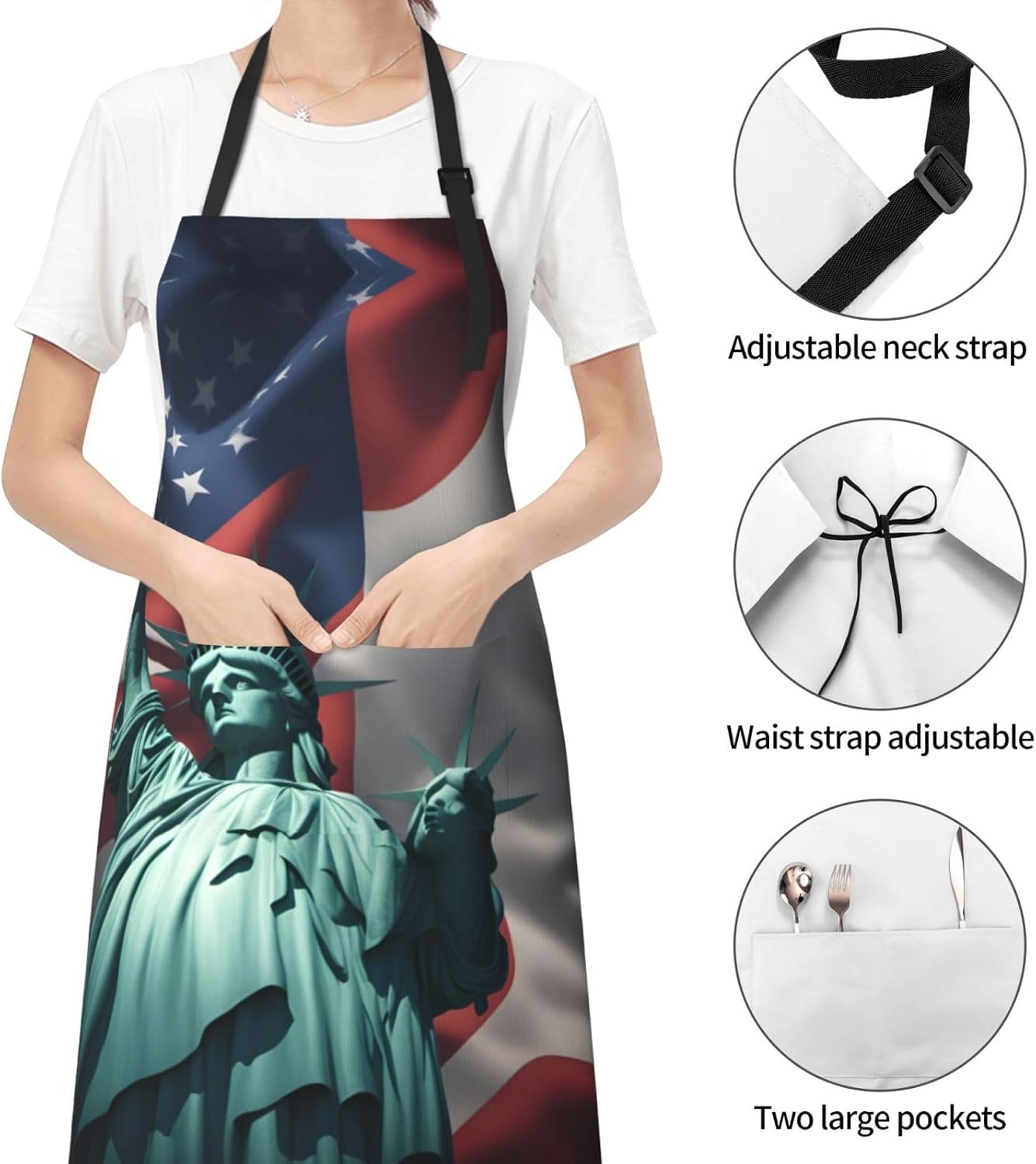 Statue of Liberty Flag print Waterproof chef's apron with pocket apron for kitchen cooking baking barbecue and gardening