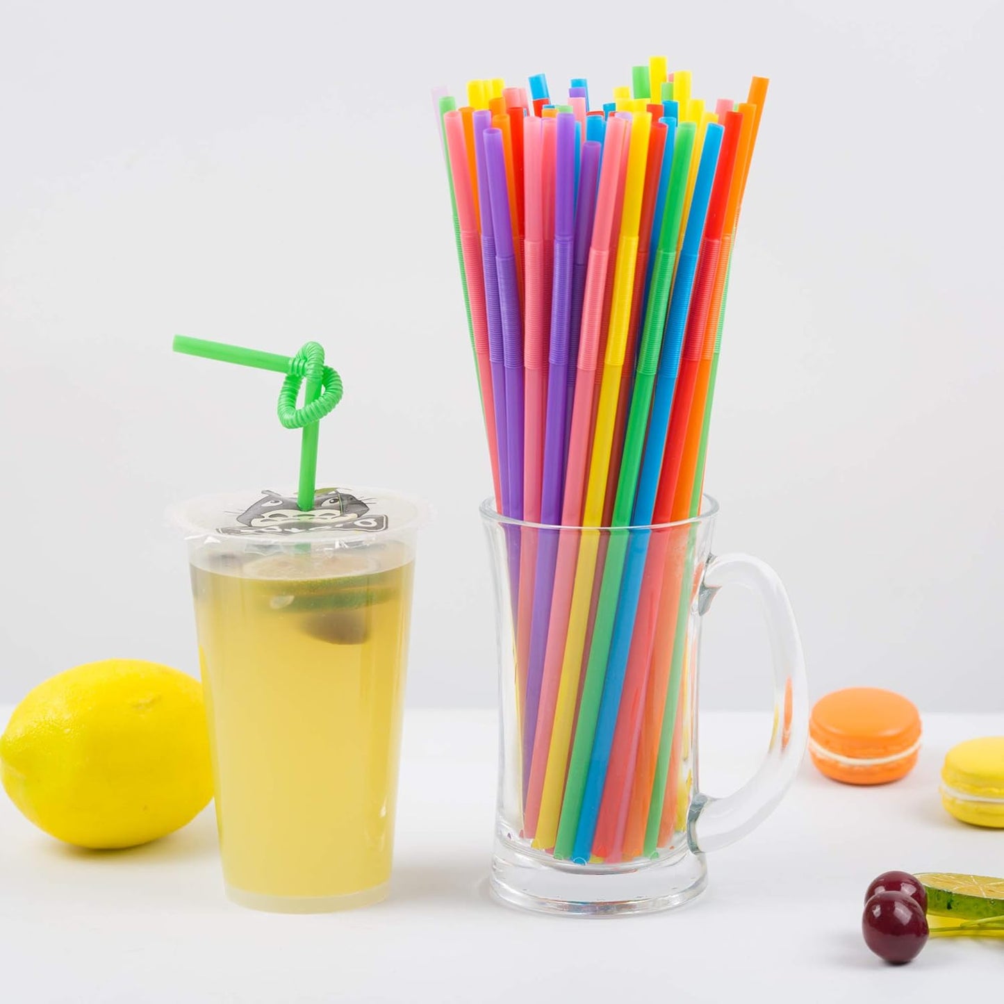 Zmaxqii 300 Pcs Colorful Flexible Plastic Straws, BPA-Free Disposable Bendy Straws, 10.2" Long and 0.23'' Diameter