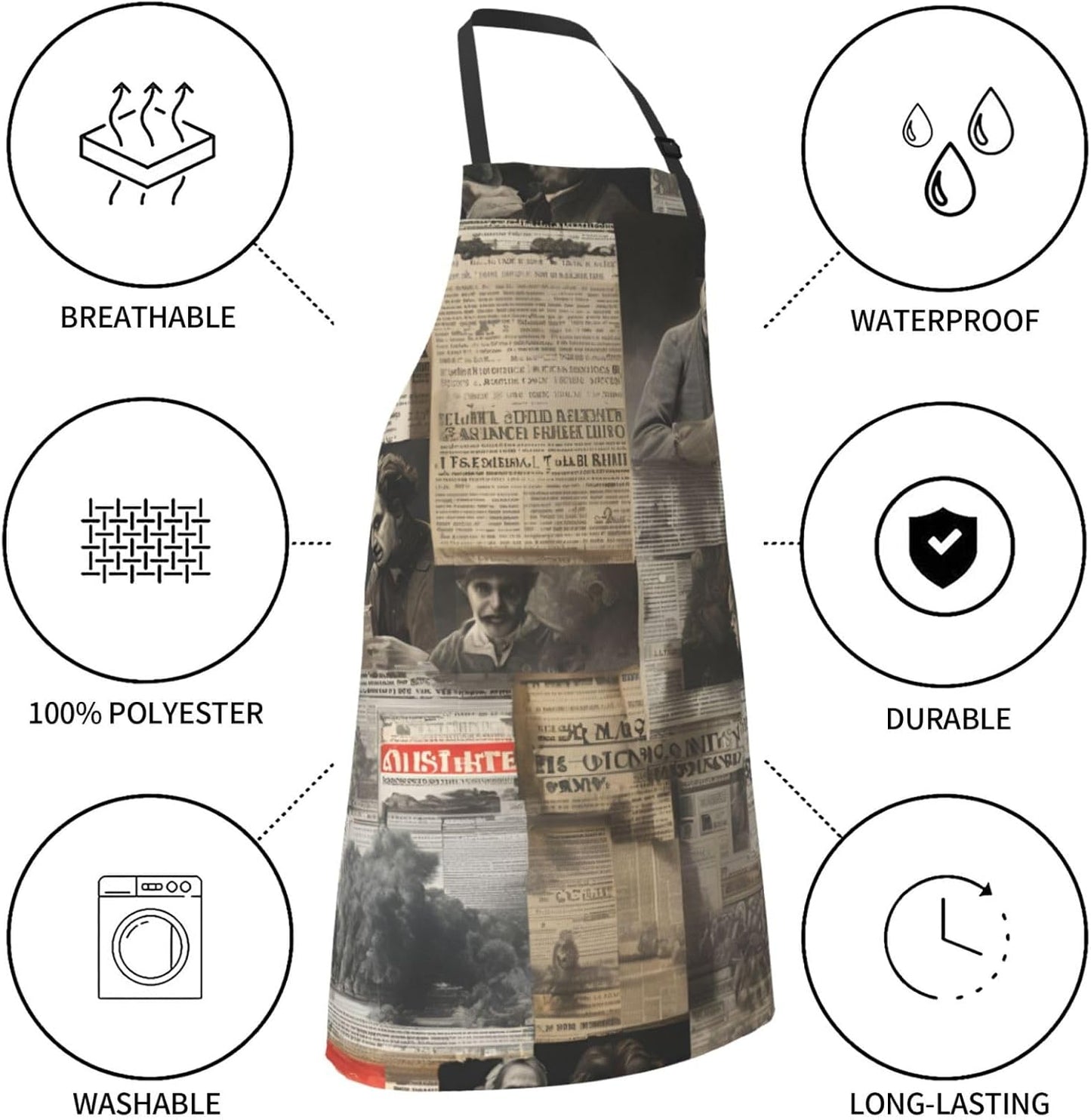 YANYU newspaper hd Print 28x33 In Kitchen Apron Stylish Chef Apron with Pockets for Cooking Baking Painting