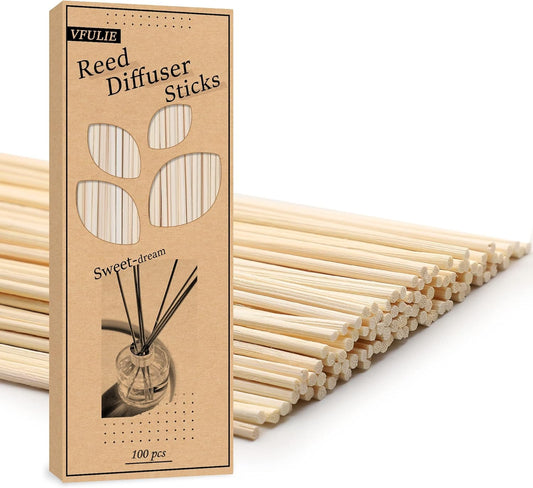 VFULIE 100PCS Reed Diffuser Sticks, 10 Inch Natural Rattan Wood Sticks Essential Oil Aroma Diffuser Sticks Refill Replacement for Aroma Fragrance ((Primary Color))