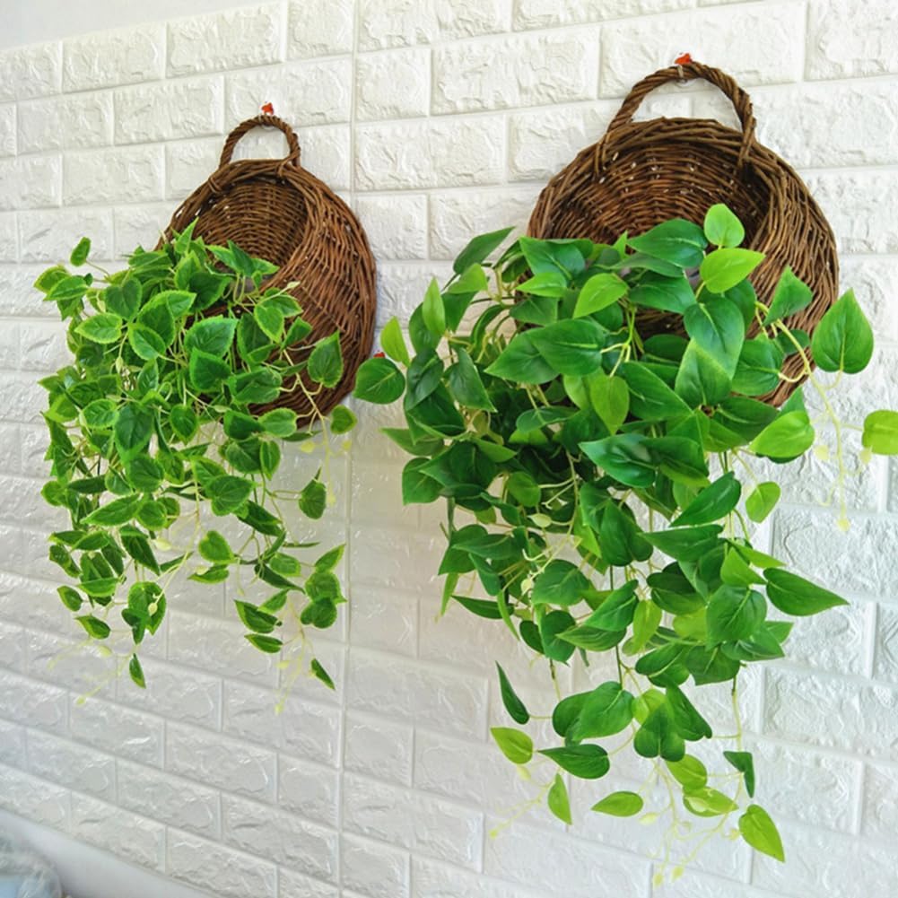 Rattan Planter, Wall Hanging Planter, Rattam Basket, Garden Pots, Wall Mount Vase for Vine Plants, Brown Color, 32x38cm