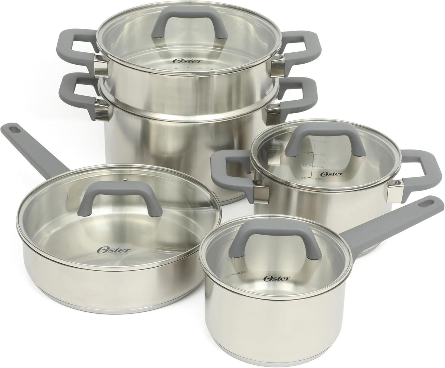 Oster Beauford 9-Piece Stainless Steel 5-Ply Encapsulated Base Cookwar