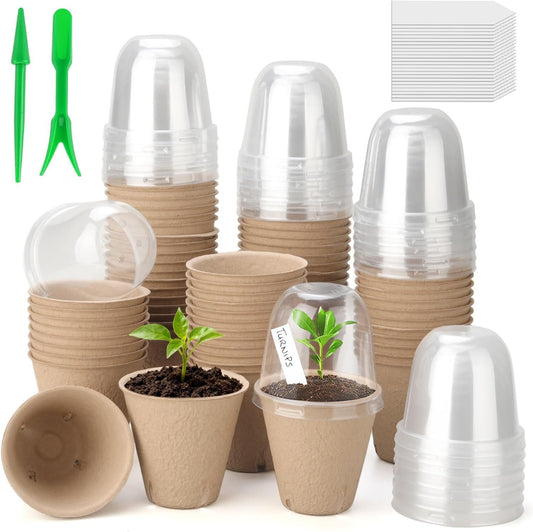 50 Set 3.15 Inch Peat Pots Plant Starters for Seedling with Humidity D